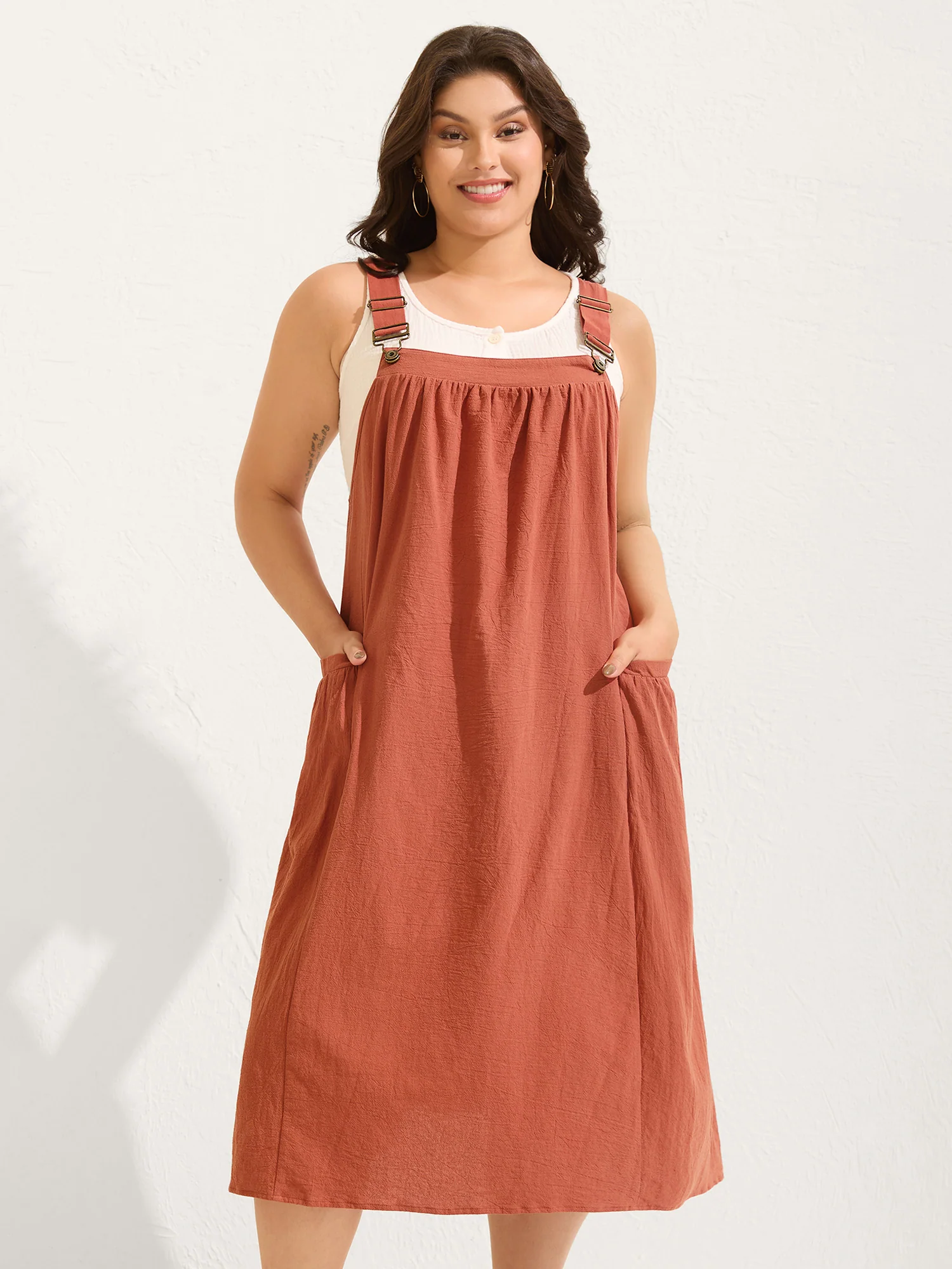 Pure Cotton Pleated Pockets Midi Dress - Image 36