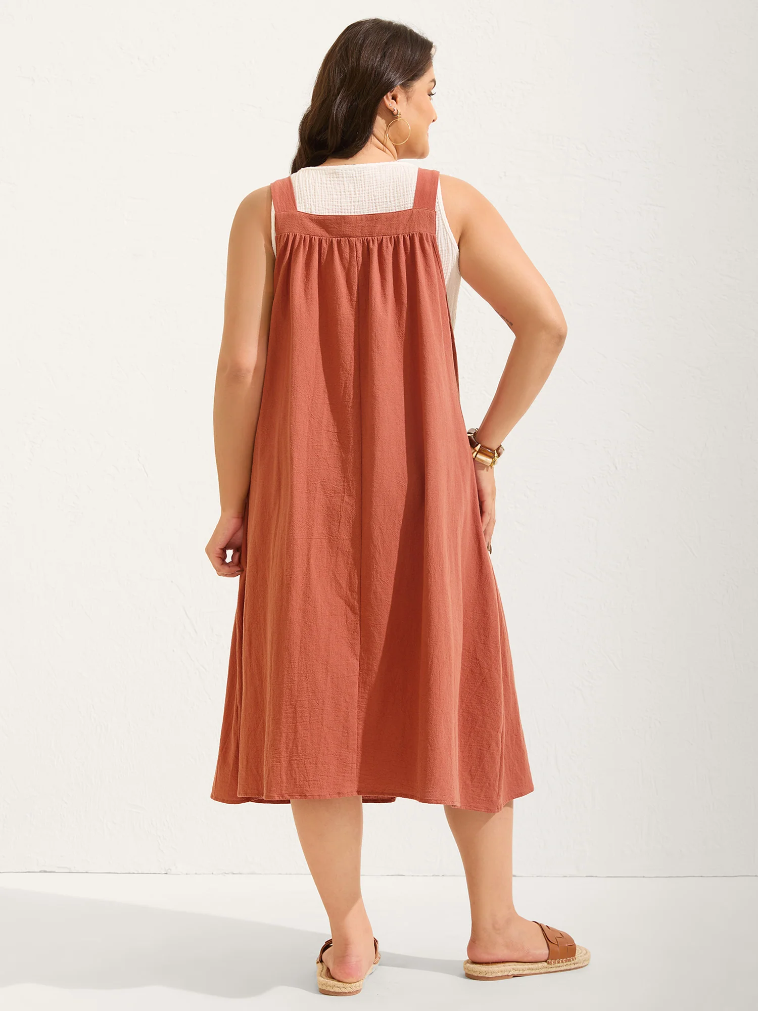 Pure Cotton Pleated Pockets Midi Dress - Image 39