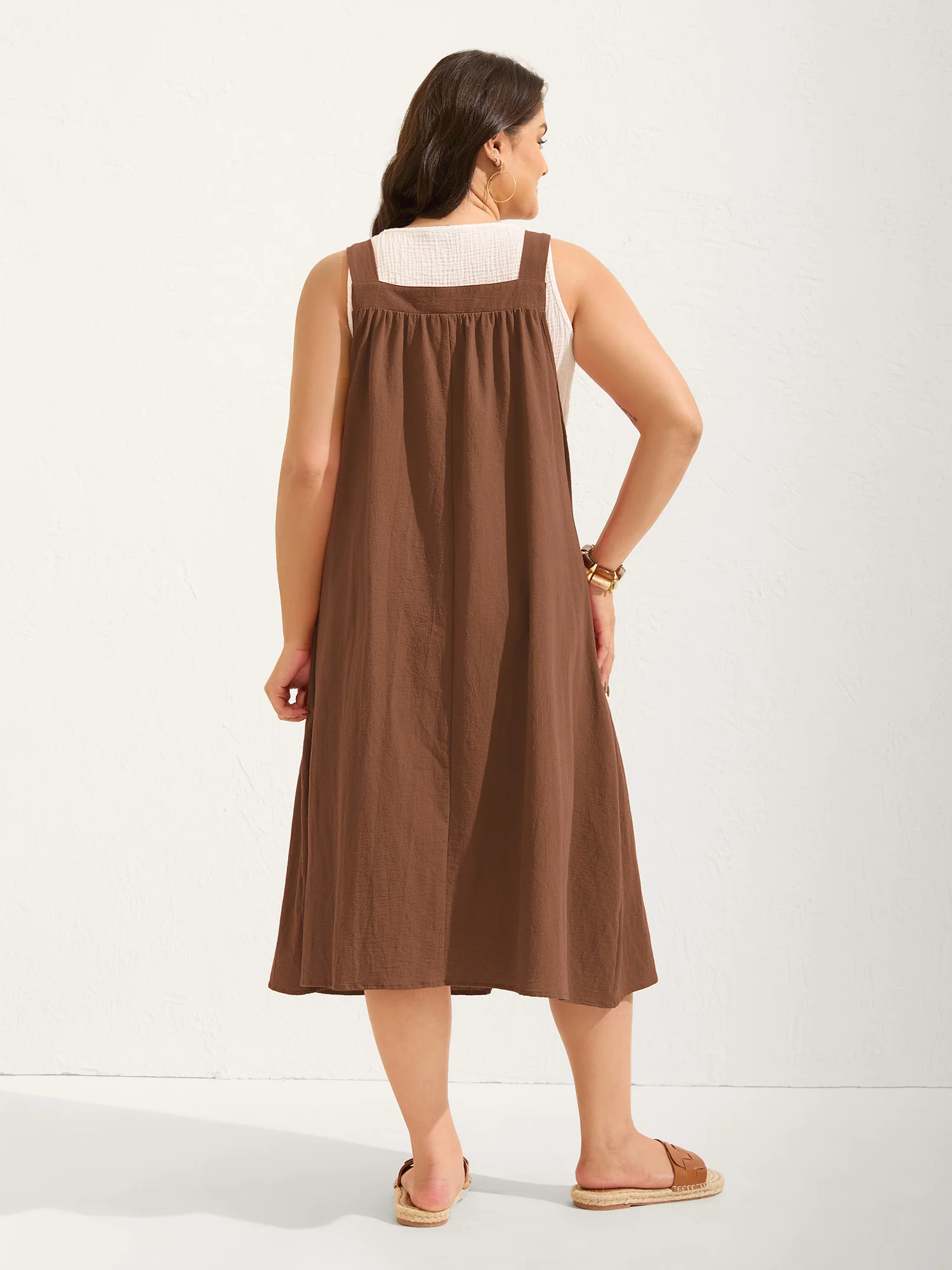 Pure Cotton Pleated Pockets Midi Dress - Image 46
