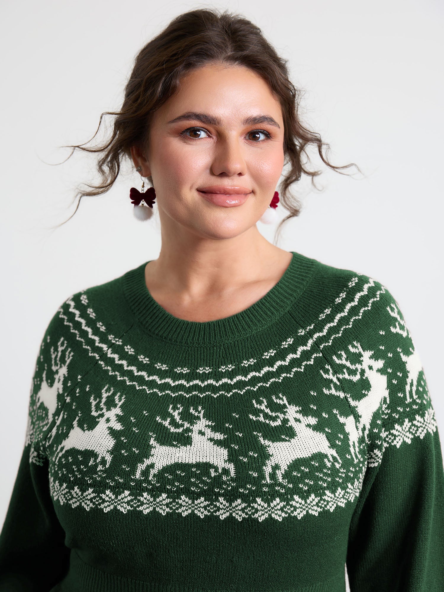 Reindeer Print Cinched-Waist Sweater Mini Dress - Image 10