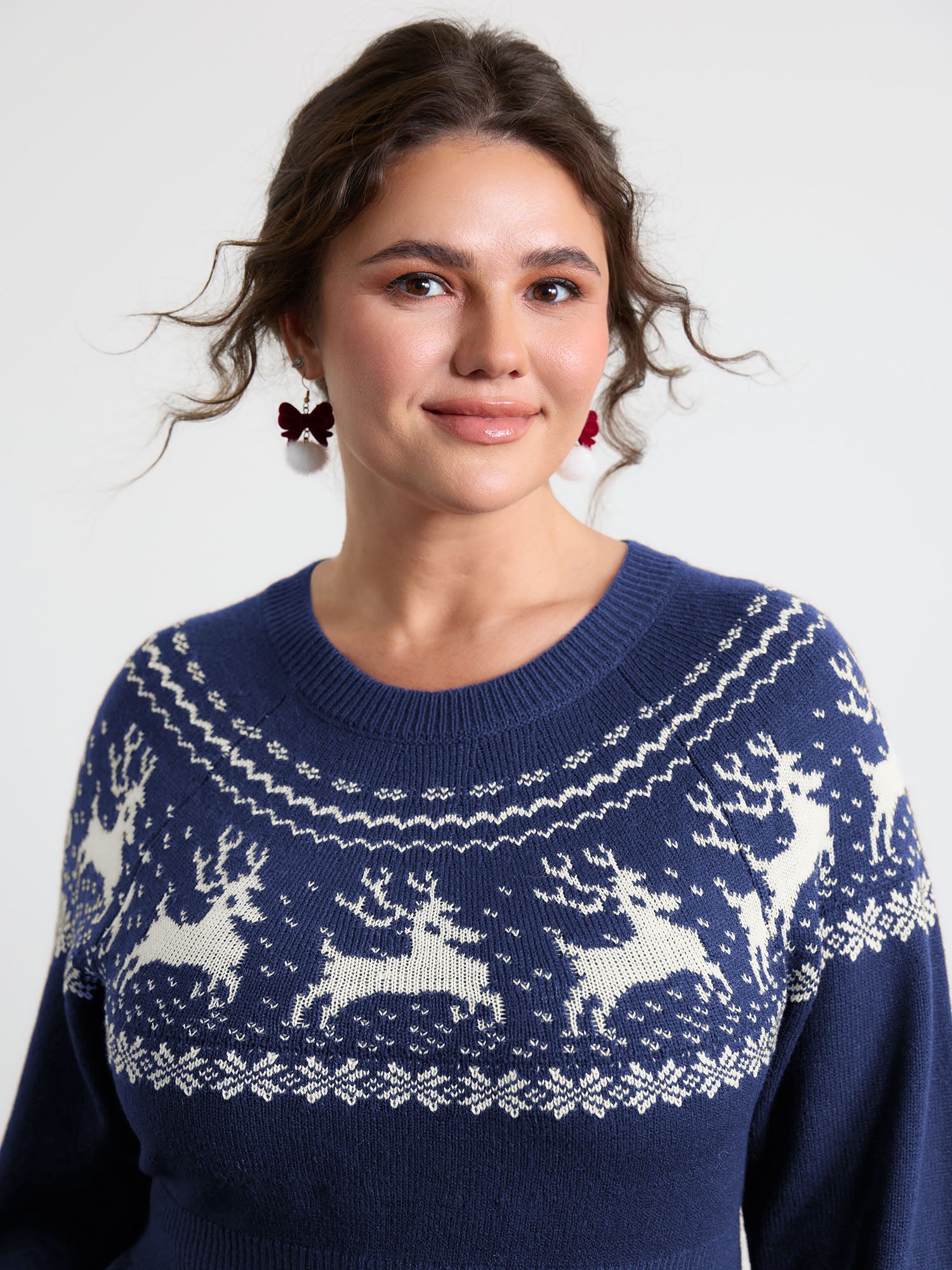 Reindeer Print Cinched-Waist Sweater Mini Dress - Image 21