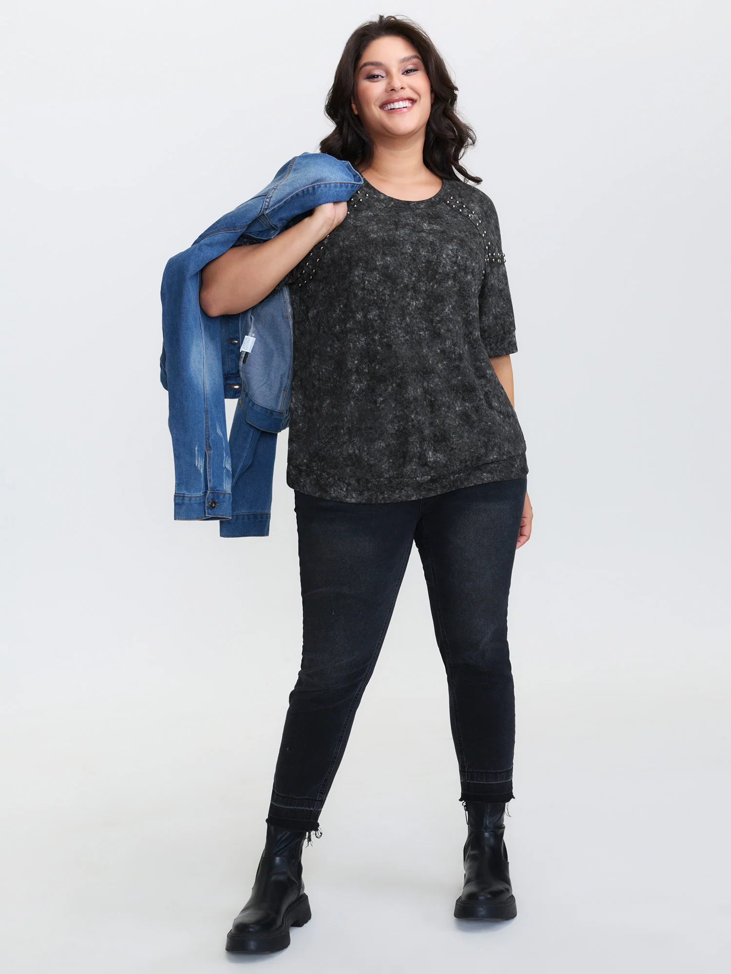 Rivets Snowflake Effect Stretchy T-Shirt - Image 4