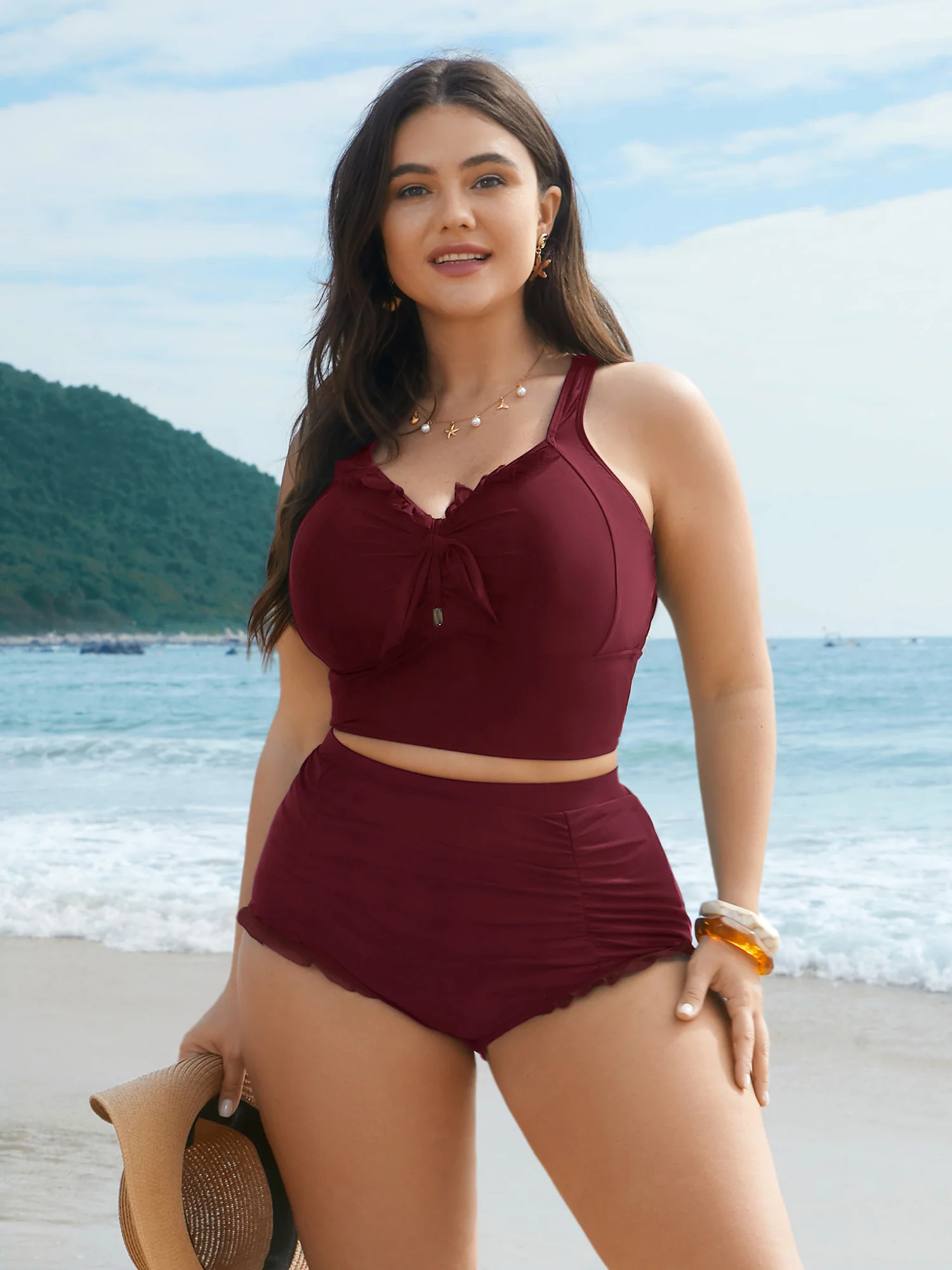 Ruched Mesh Seamed Ruffle Trim Bikini Bottoms - Image 20