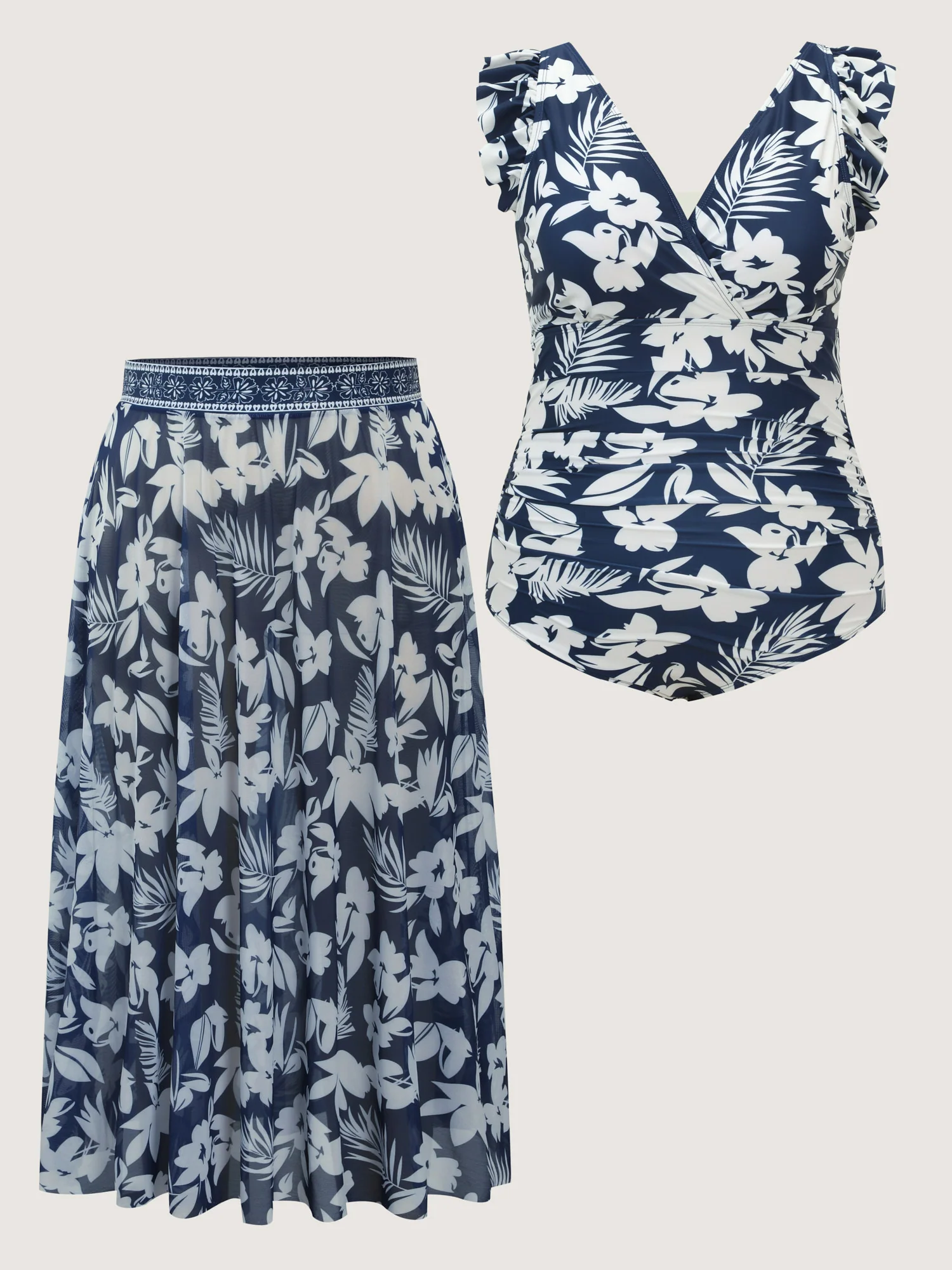 Sarong Set Tropical Print One-Piece Swim - Image 7