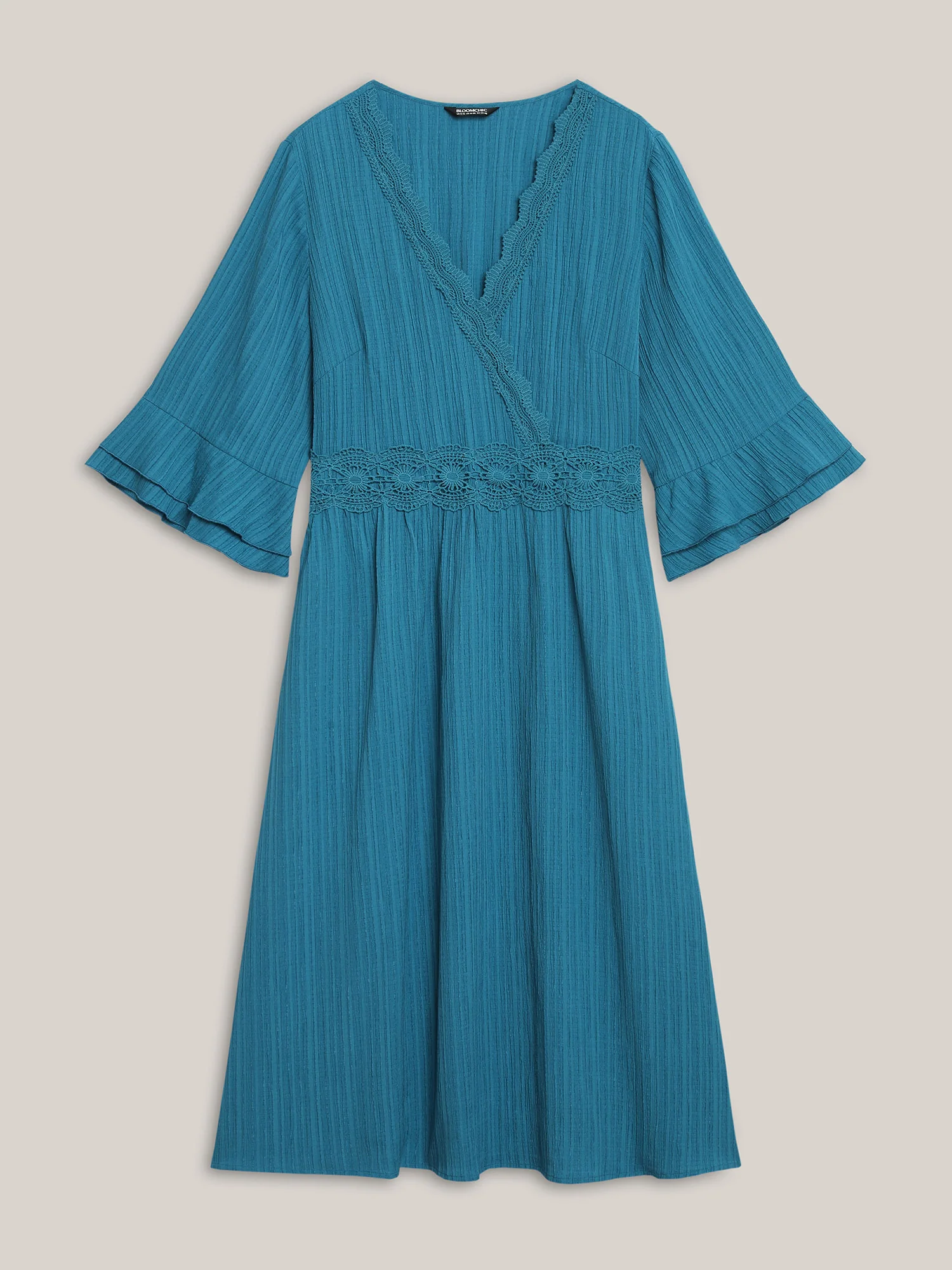 Scalloped Lace Surplice Ruffled Midi Dress - Image 7
