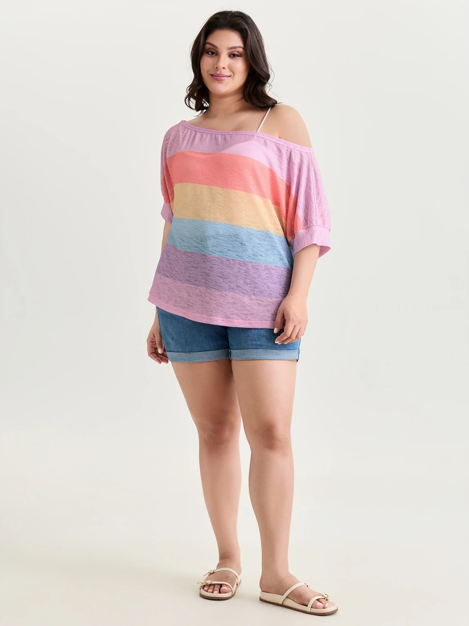 Sheer Colorblock One-Shoulder T-Shirt - Image 3