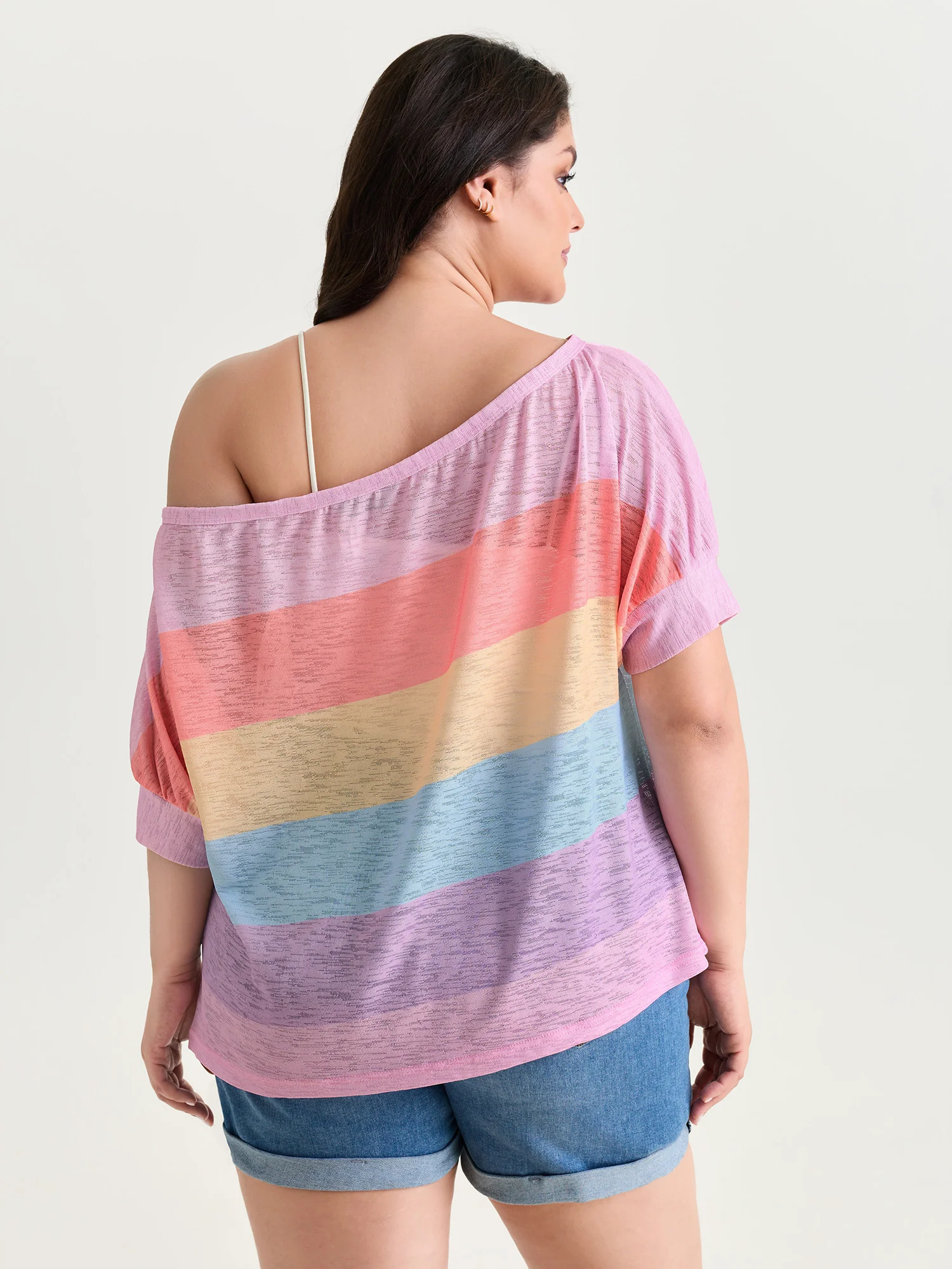 Sheer Colorblock One-Shoulder T-Shirt - Image 5