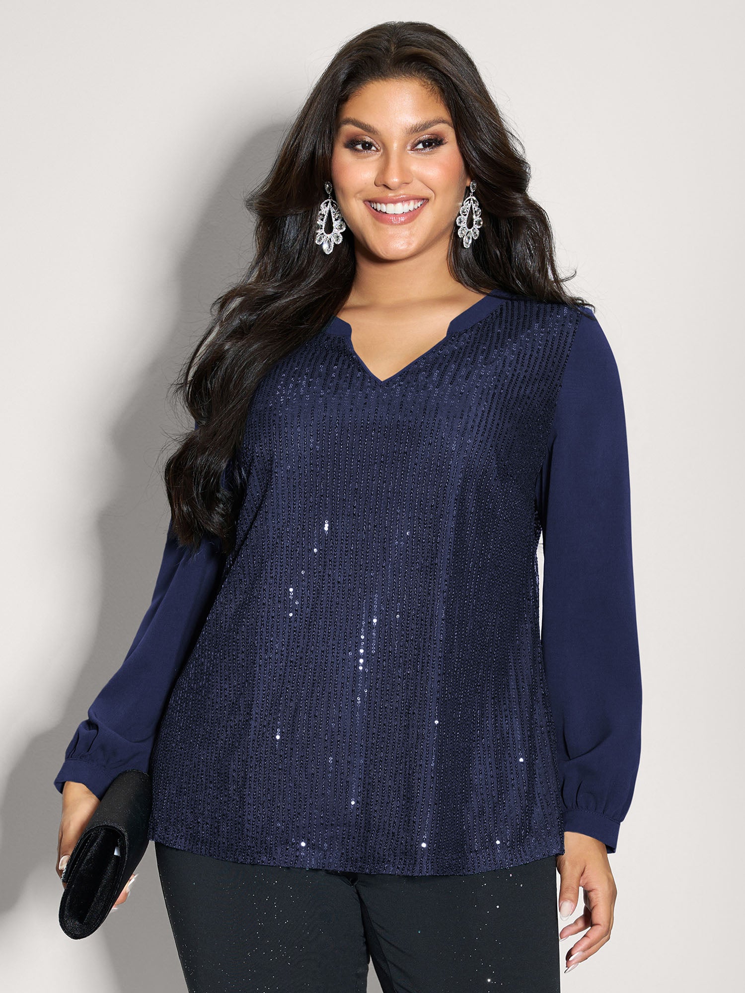 Shimmery Sequin Notched Collar Blouse - Image 10