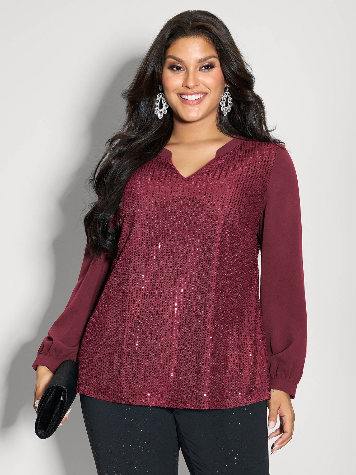 Shimmery Sequin Notched Collar Blouse - Image 7