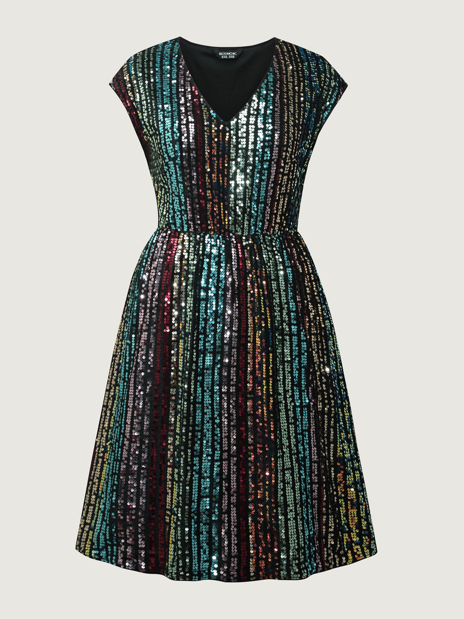 Shimmery Sequin Stripe Cinched-Waist Mini Dress - Image 9