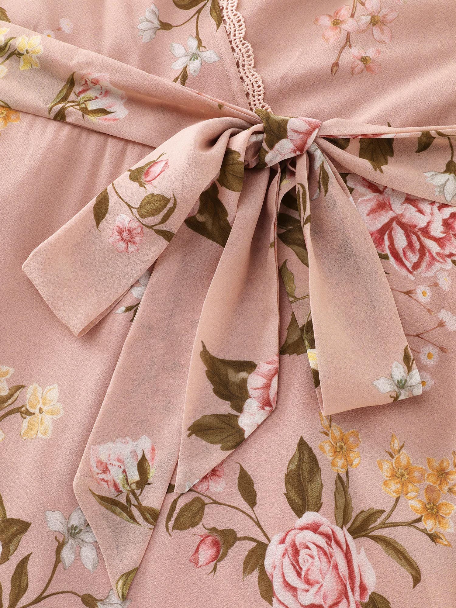 Soft Floral Print Lotus Leaf Hem Midi Dress - Image 5
