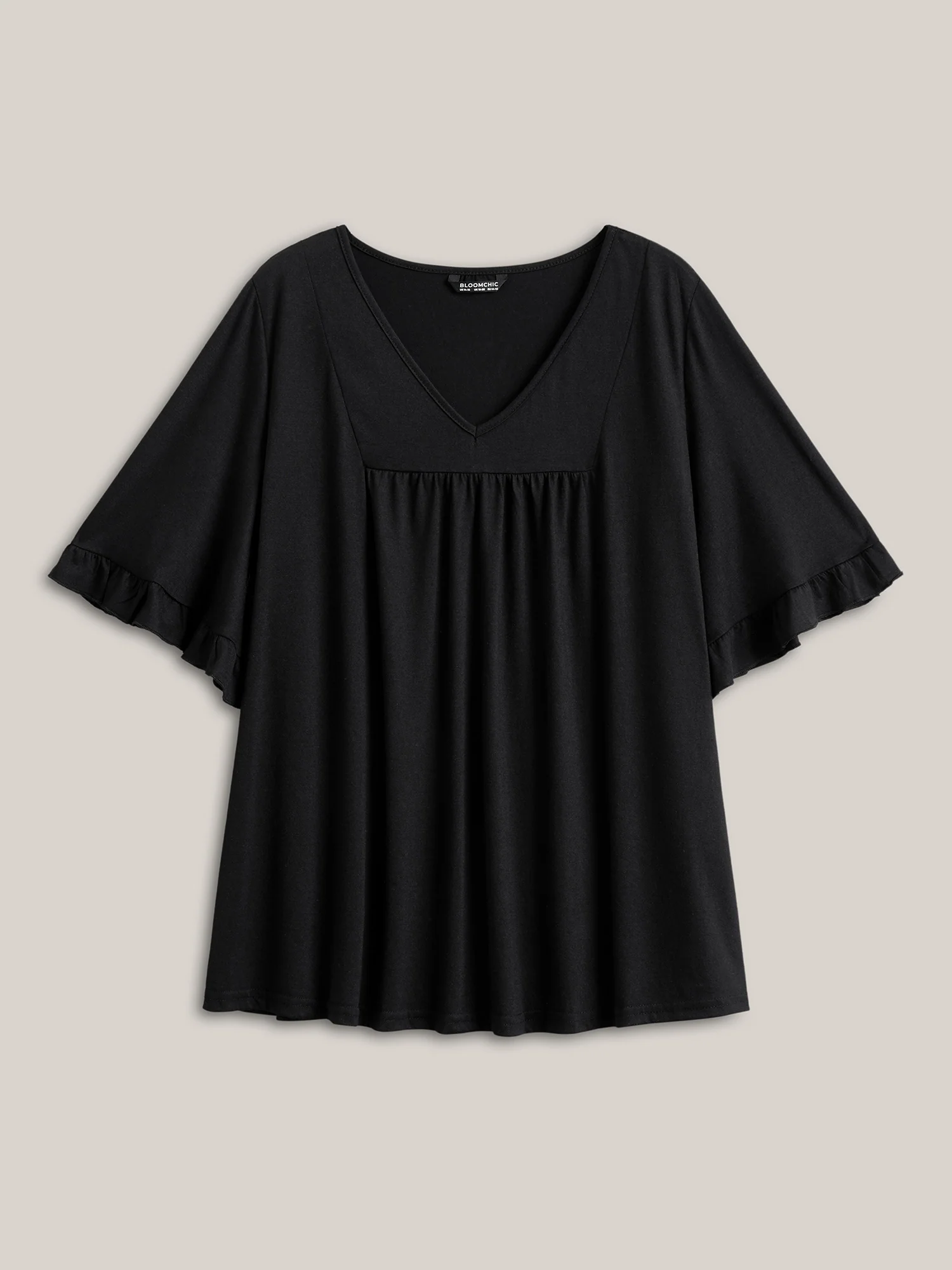 Solid Gathered Ruffle Trim Flounce Sleeve T-shirt - Image 16