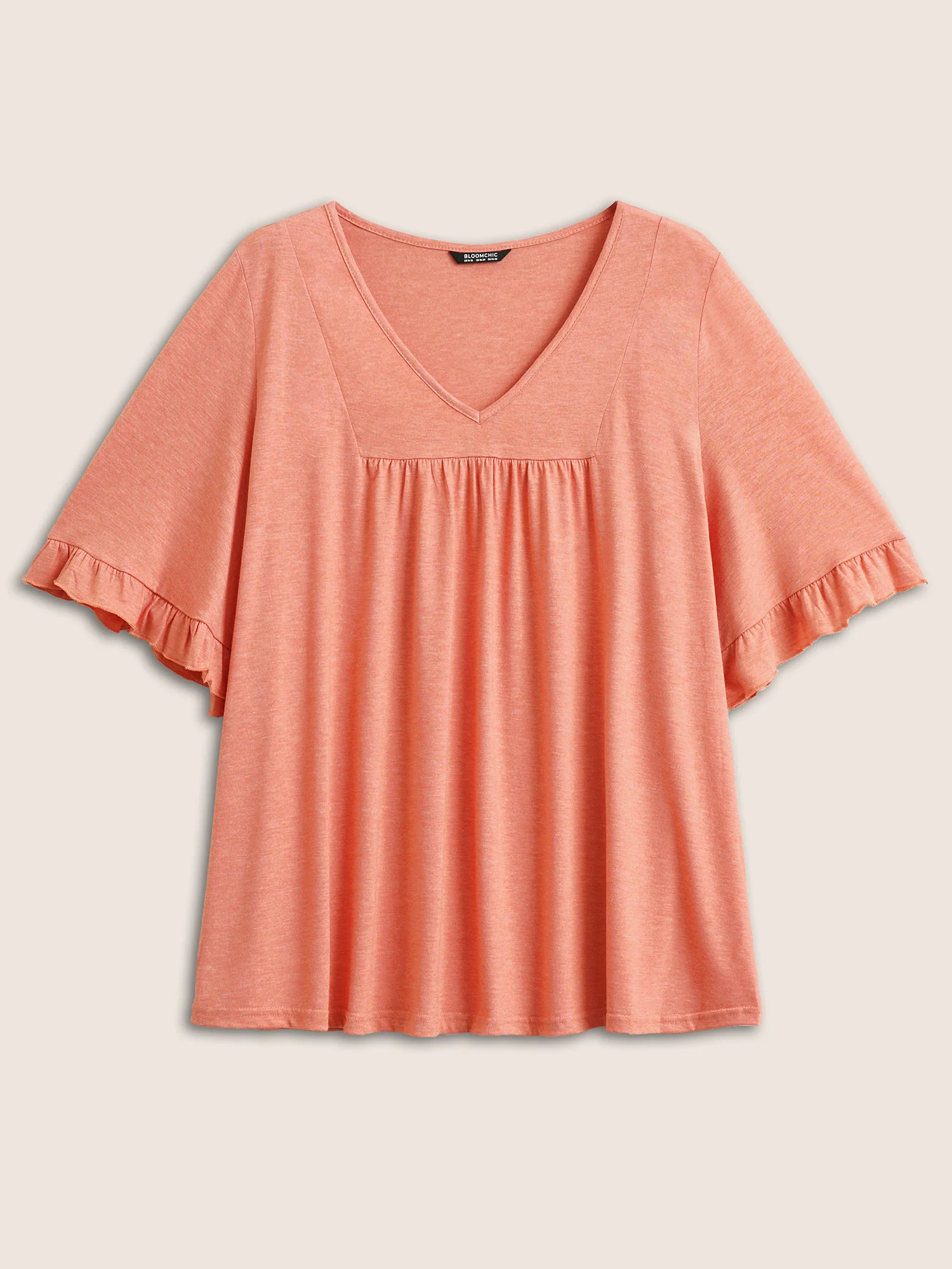 Solid Gathered Ruffle Trim Flounce Sleeve T-shirt - Image 6