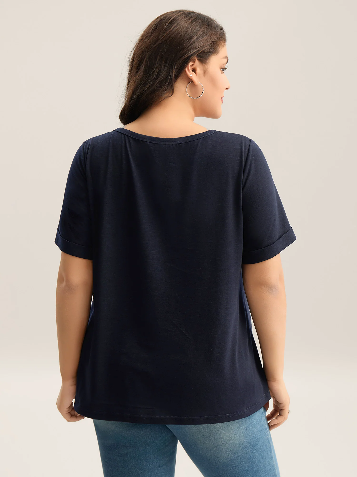 Solid Split Neck Button Detail T-Shirt - Image 8