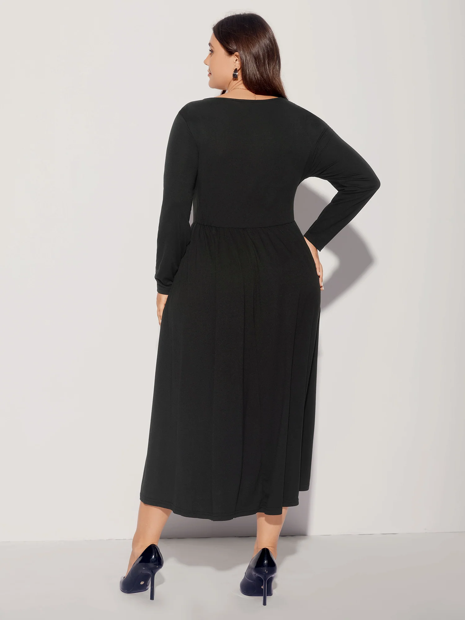 Stretchy Knit Adjustable Tie Frill Trim Midi Dress - Image 19