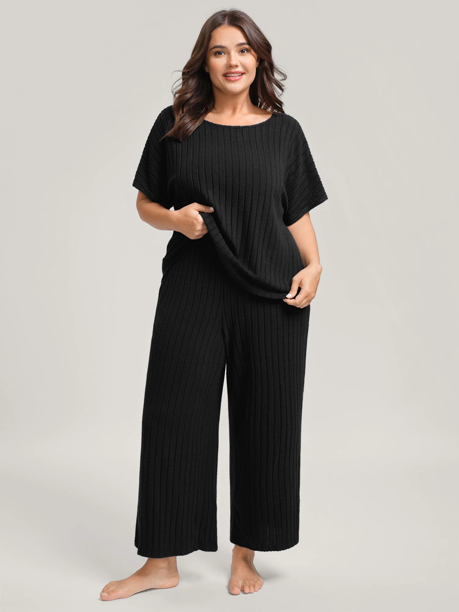 Stretchy Pit Strip Solid Loungewear Set - Image 34