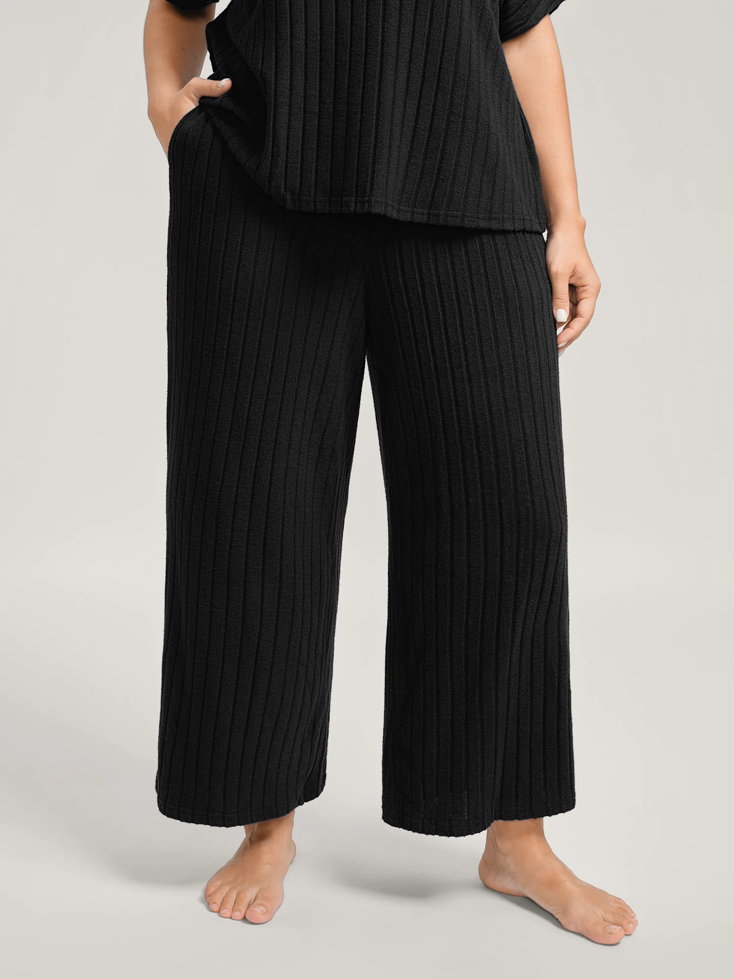 Stretchy Pit Strip Solid Loungewear Set - Image 37