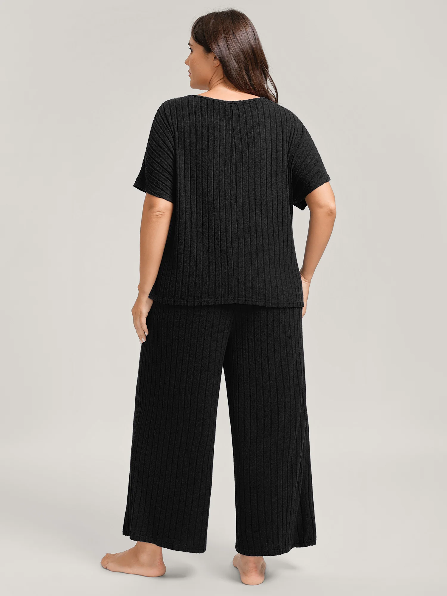 Stretchy Pit Strip Solid Loungewear Set - Image 40