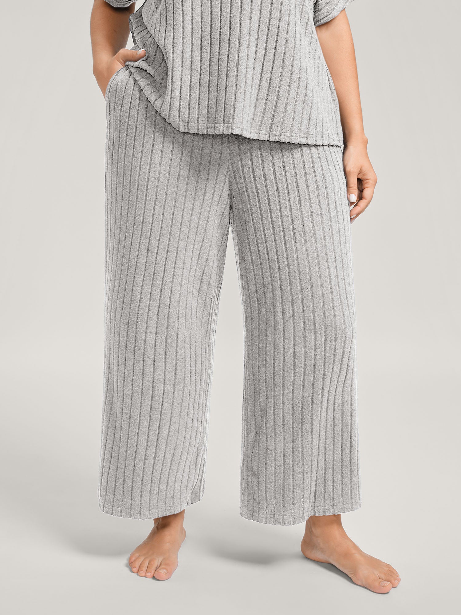 Stretchy Pit Strip Solid Loungewear Set - Image 44