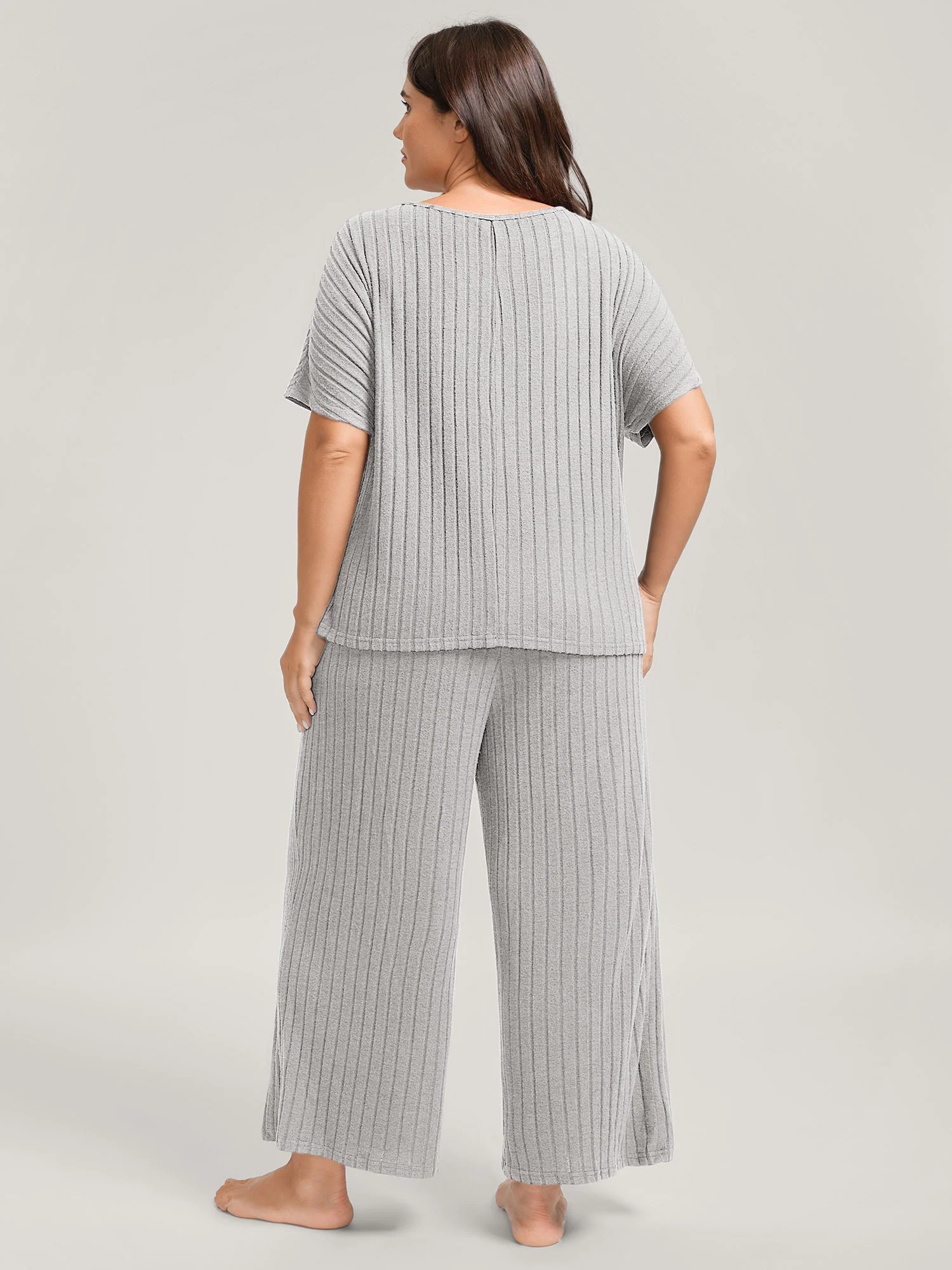 Stretchy Pit Strip Solid Loungewear Set - Image 47