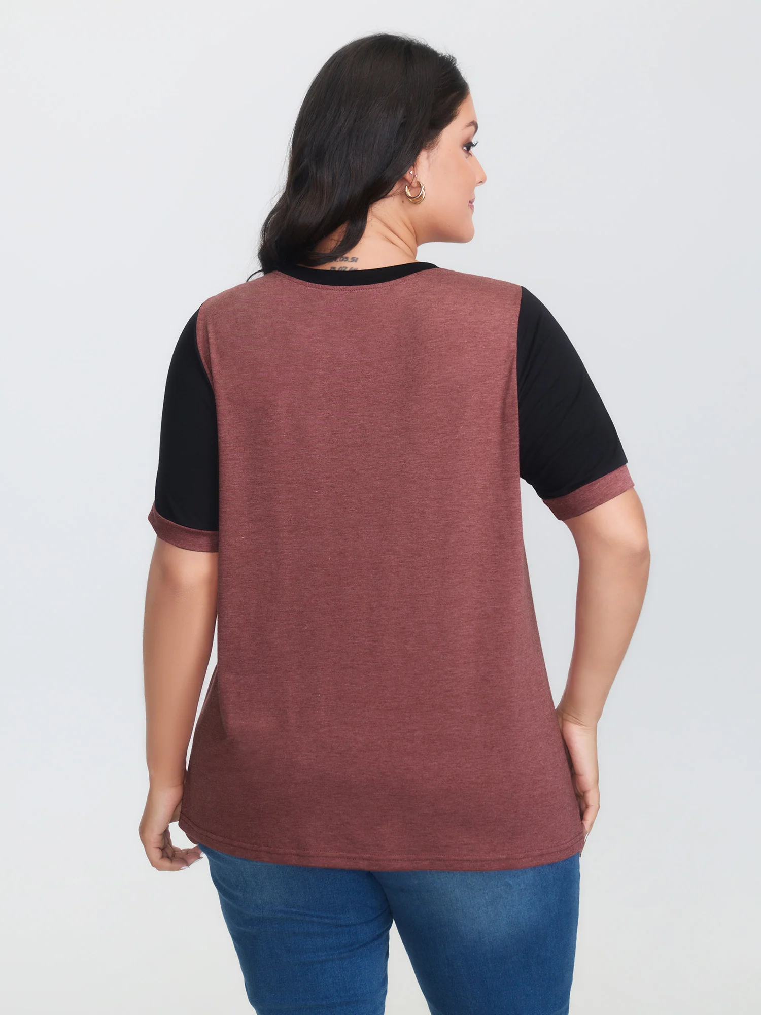Stretchy Scalloped Lace Color Contrast T-Shirt - Image 4