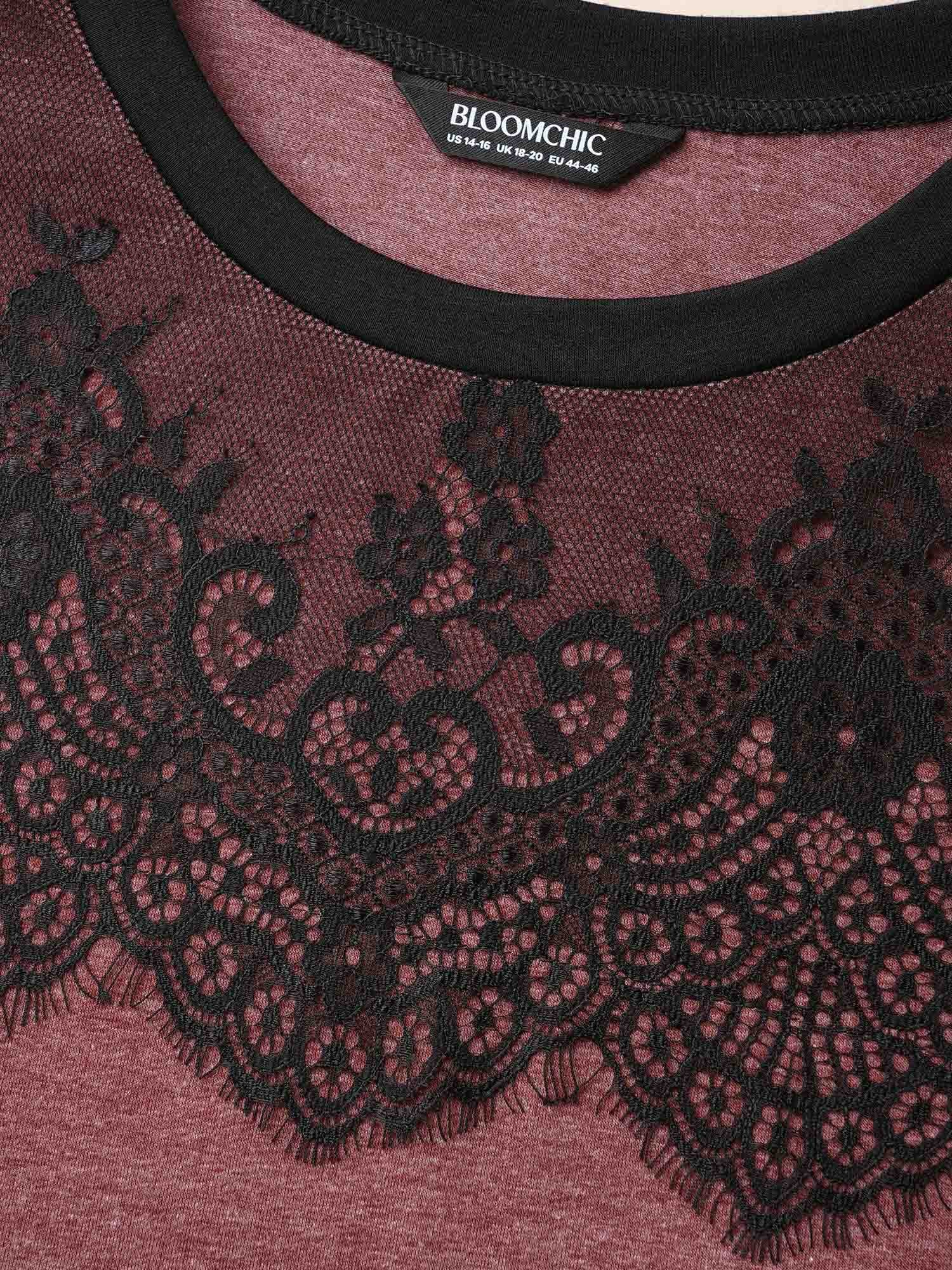 Stretchy Scalloped Lace Color Contrast T-Shirt - Image 6