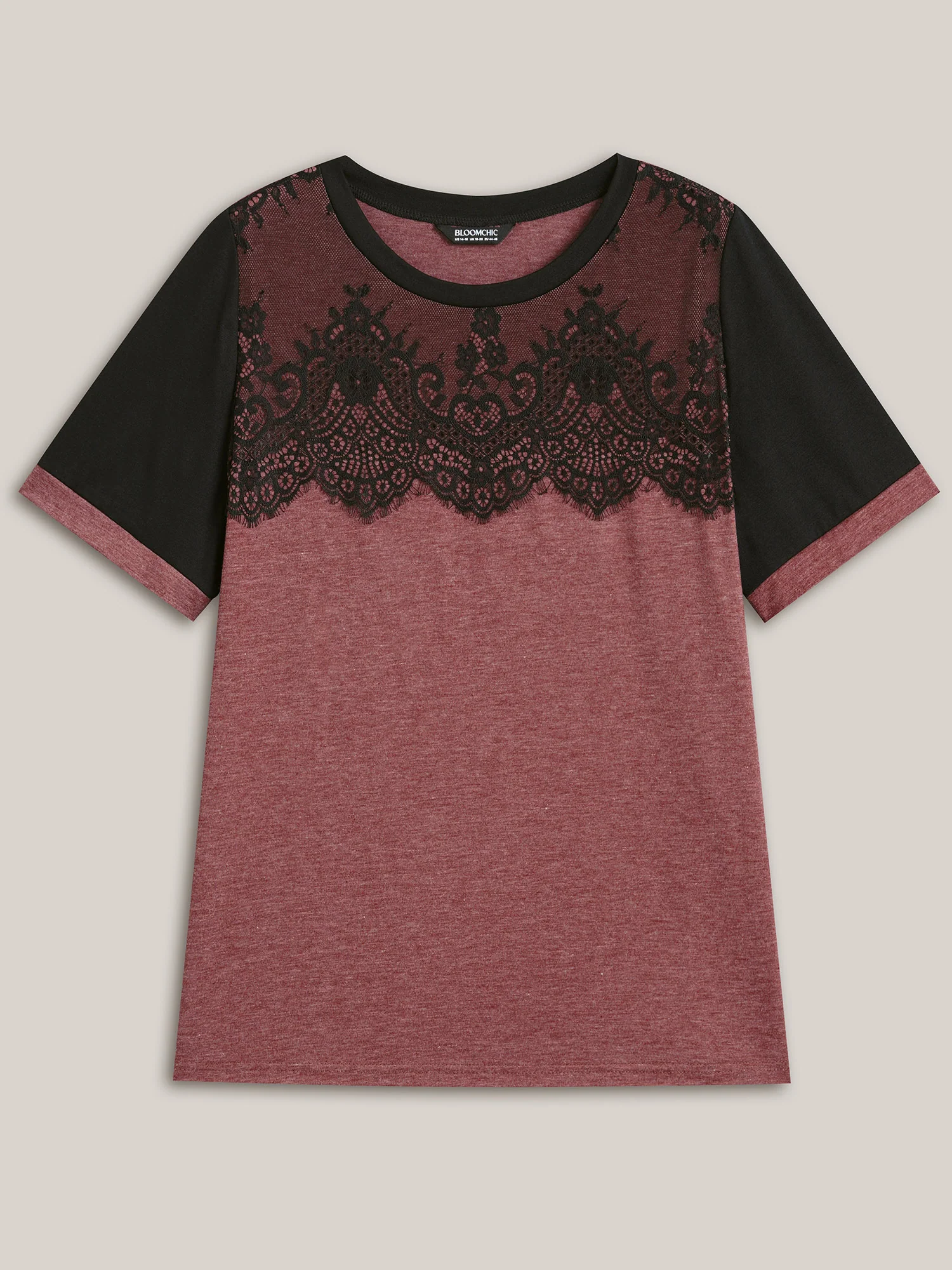 Stretchy Scalloped Lace Color Contrast T-Shirt - Image 7