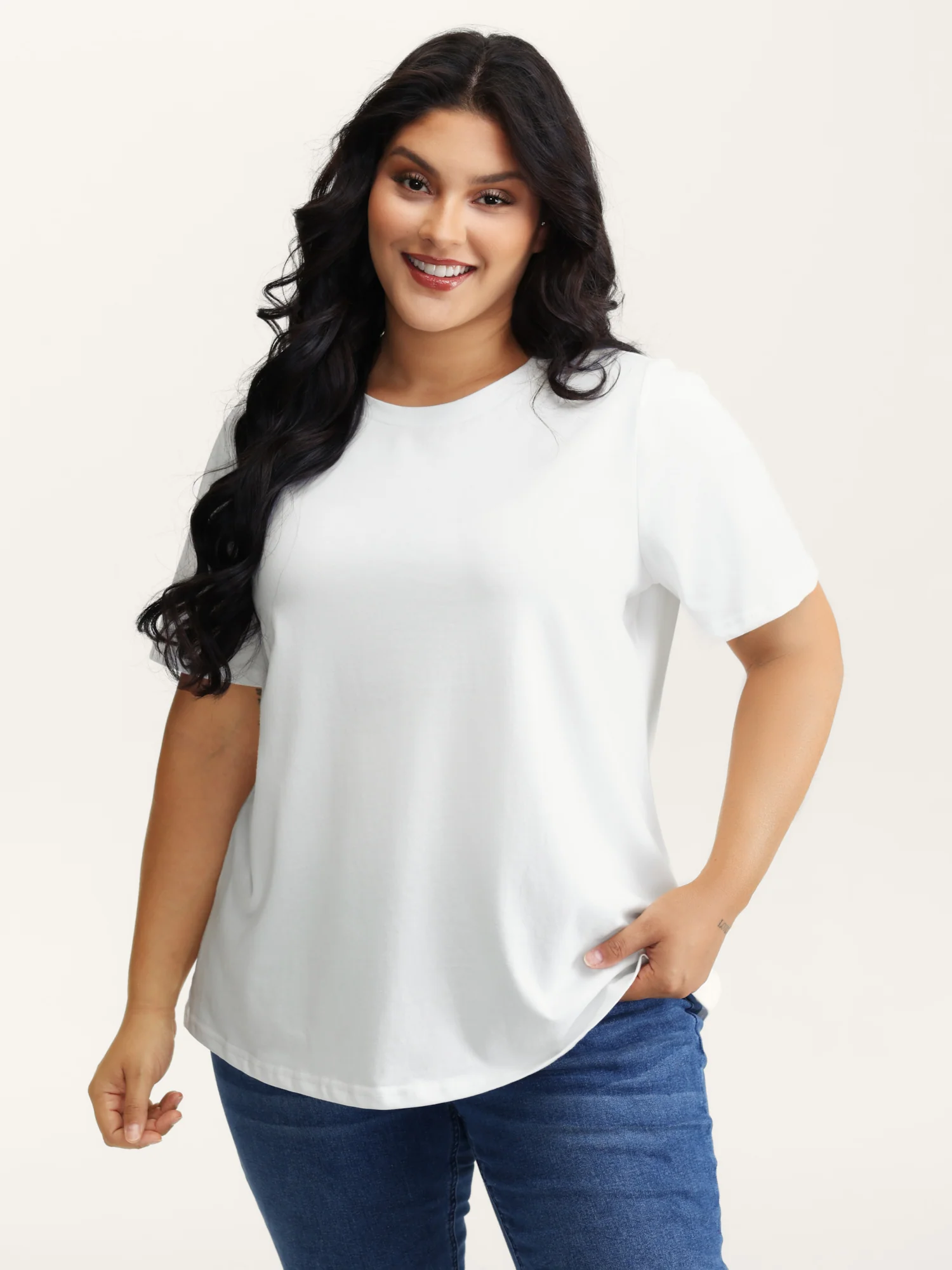 Stretchy Solid Crew Neck T-Shirt - Image 5