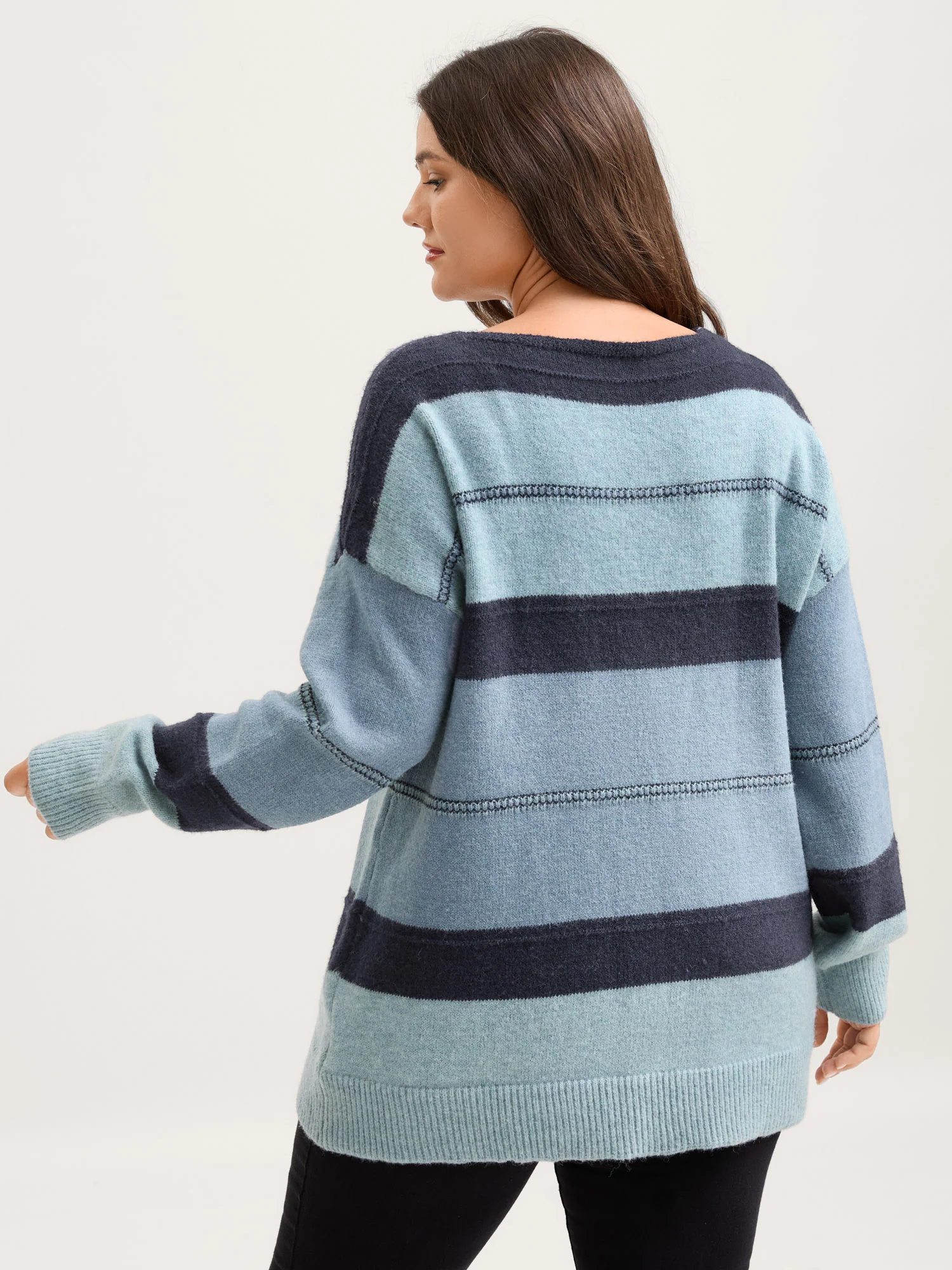 Striped Print Color Contrast Pullover - Image 8
