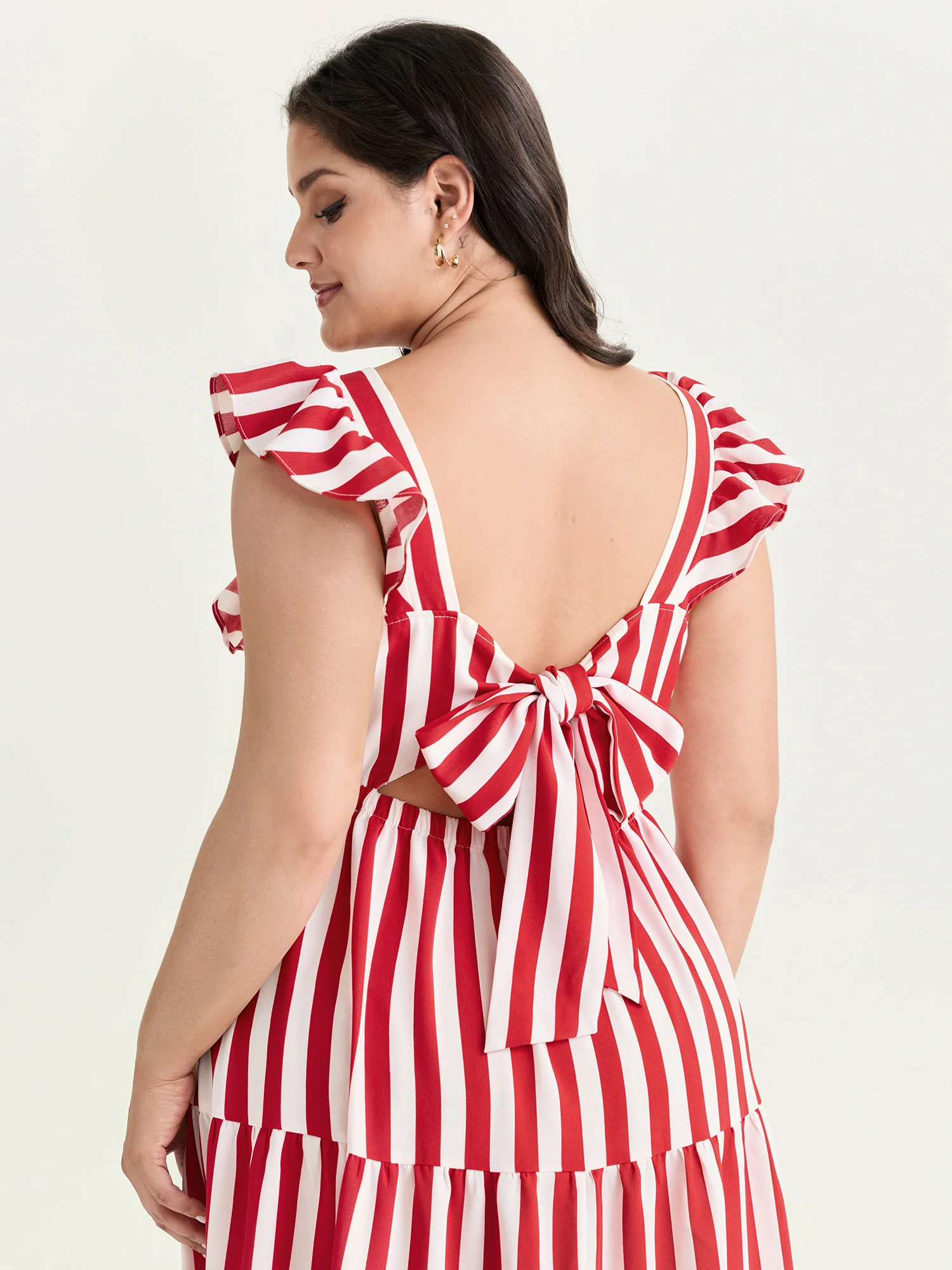 Striped Tiered Ruffle Flowy Midi Dress
