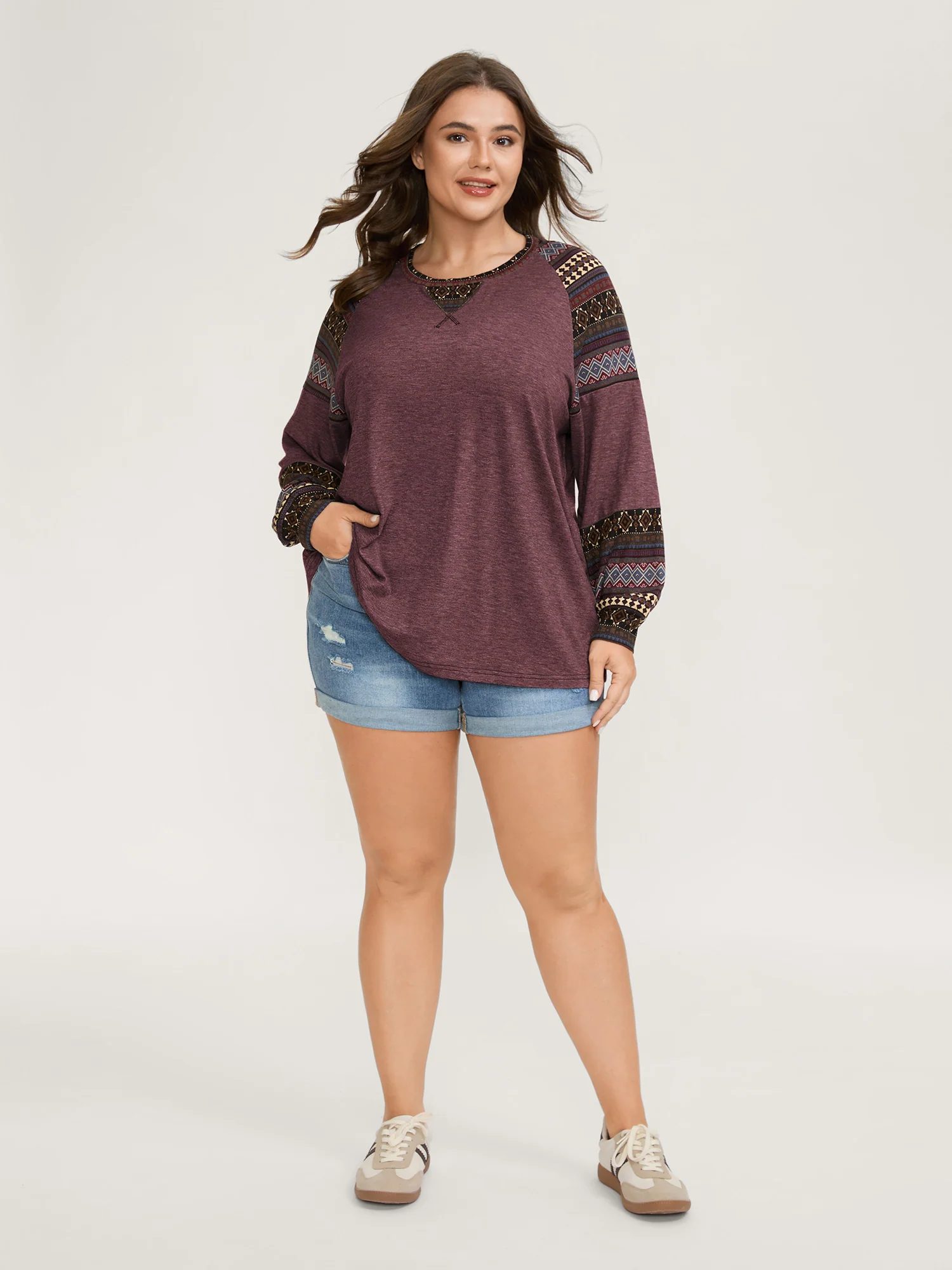 Supersoft Boho Stripes Spliced T-Shirt - Image 14