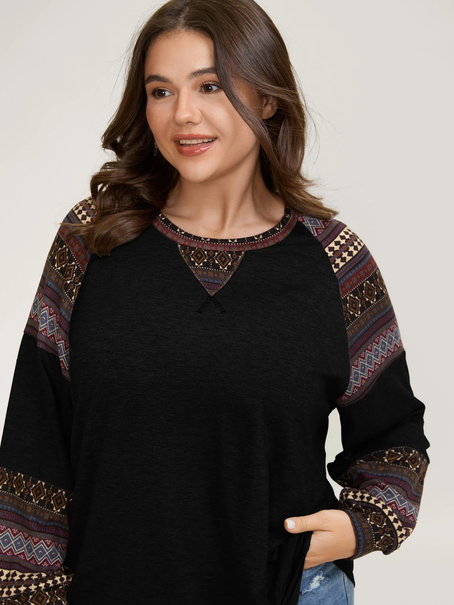 Supersoft Boho Stripes Spliced T-Shirt - Image 8