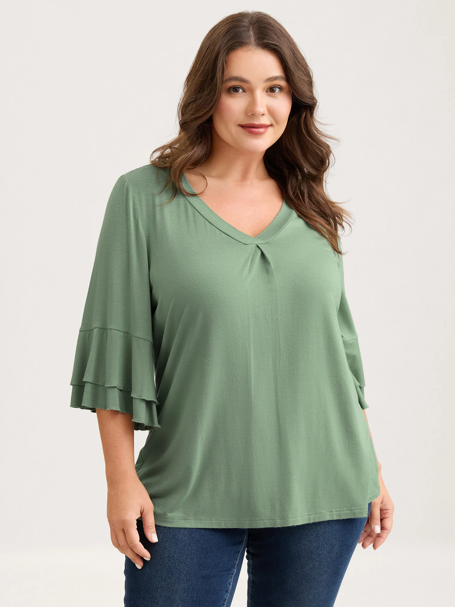 Supersoft Essentials Ruffle Layered Sleeve Pleated T-shirt - Image 5