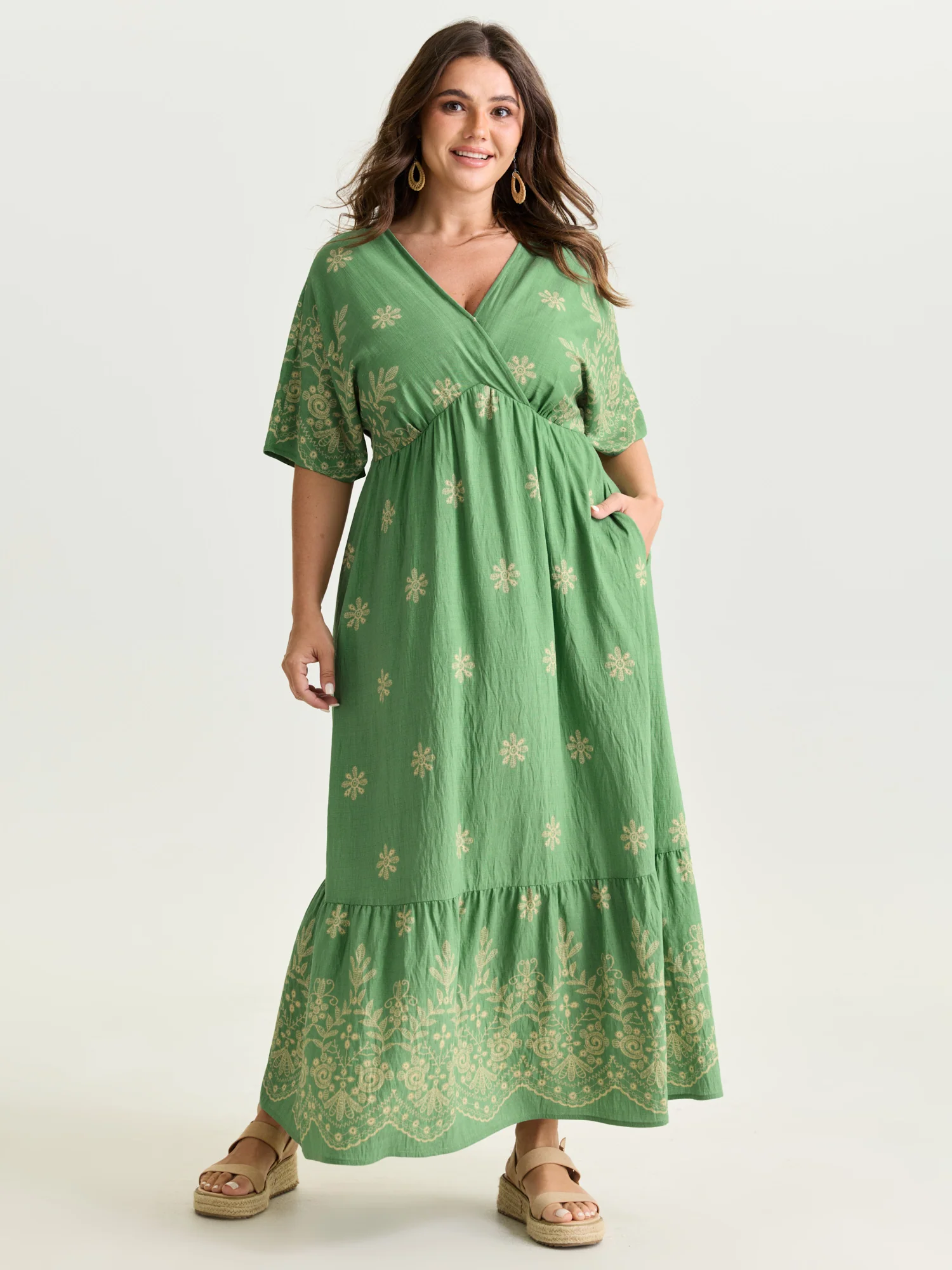 Surplice Neck Split Side Pockets Maxi Dress - Image 3
