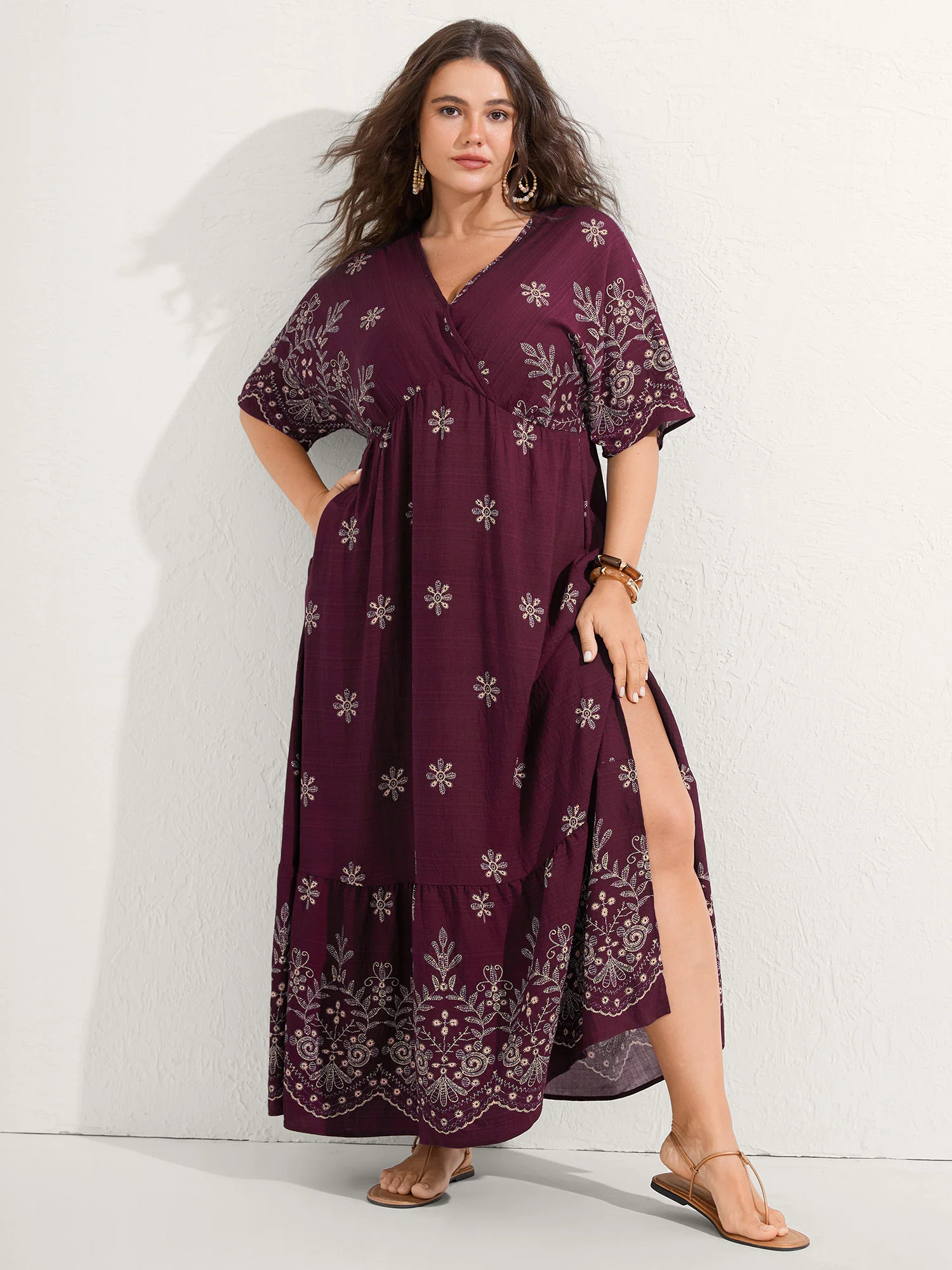 Surplice Neck Split Side Pockets Maxi Dress - Image 5