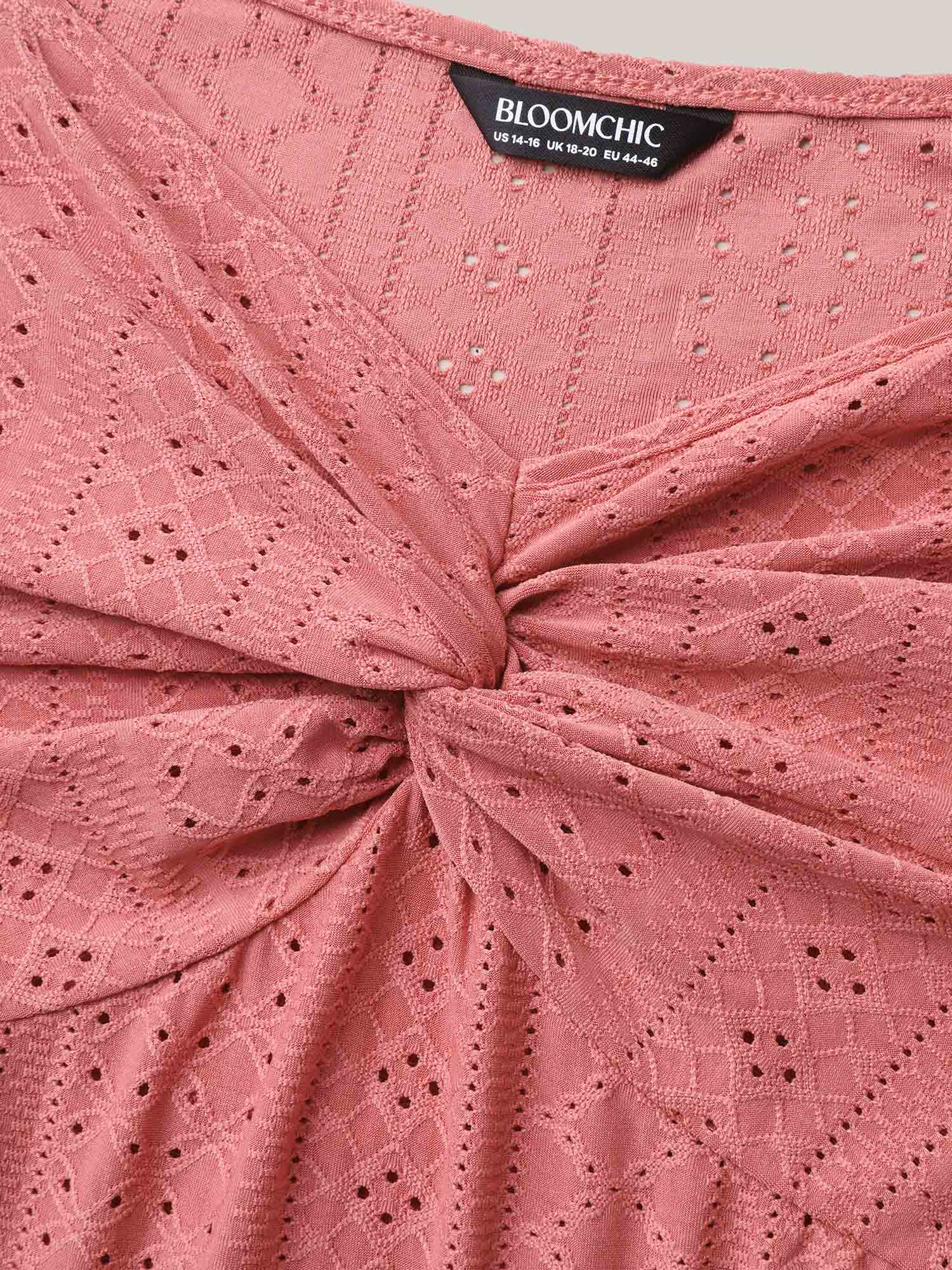 Textured Front-Twist Eyelet Trim Plain Top - Image 6