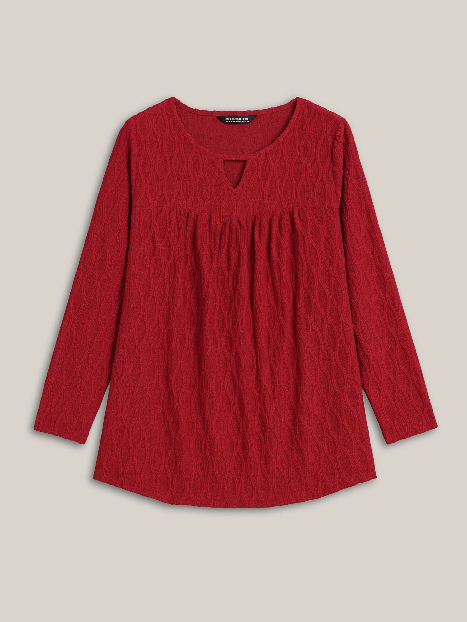 Textured Keyhole Gathered Knit Top - Image 12