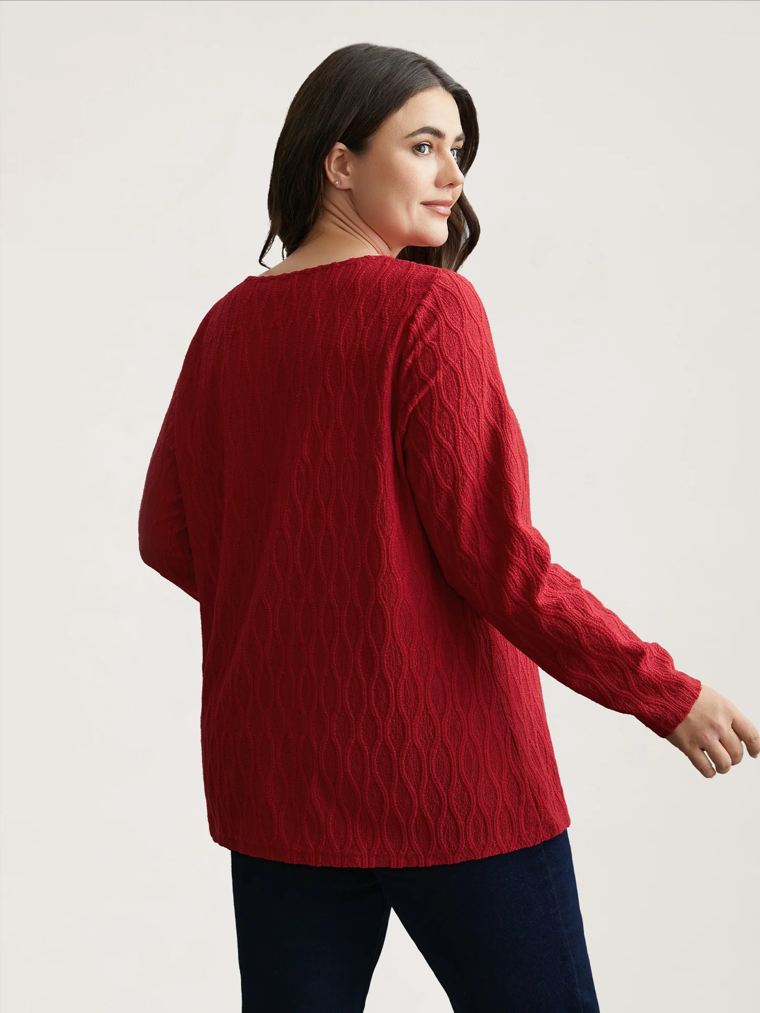 Textured Keyhole Gathered Knit Top - Image 8