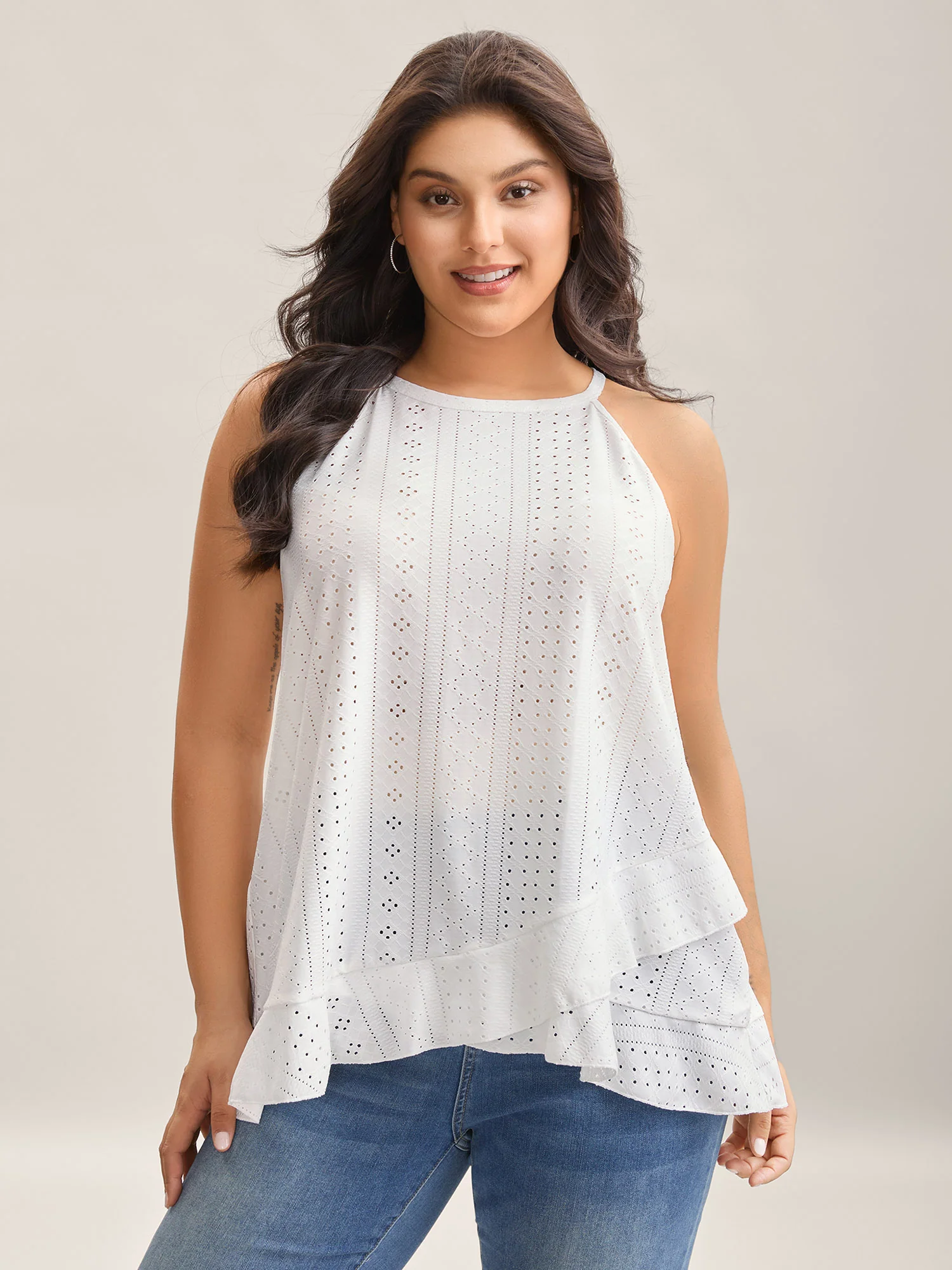 Textured Knit Overlap Hem Tank Top - Image 5