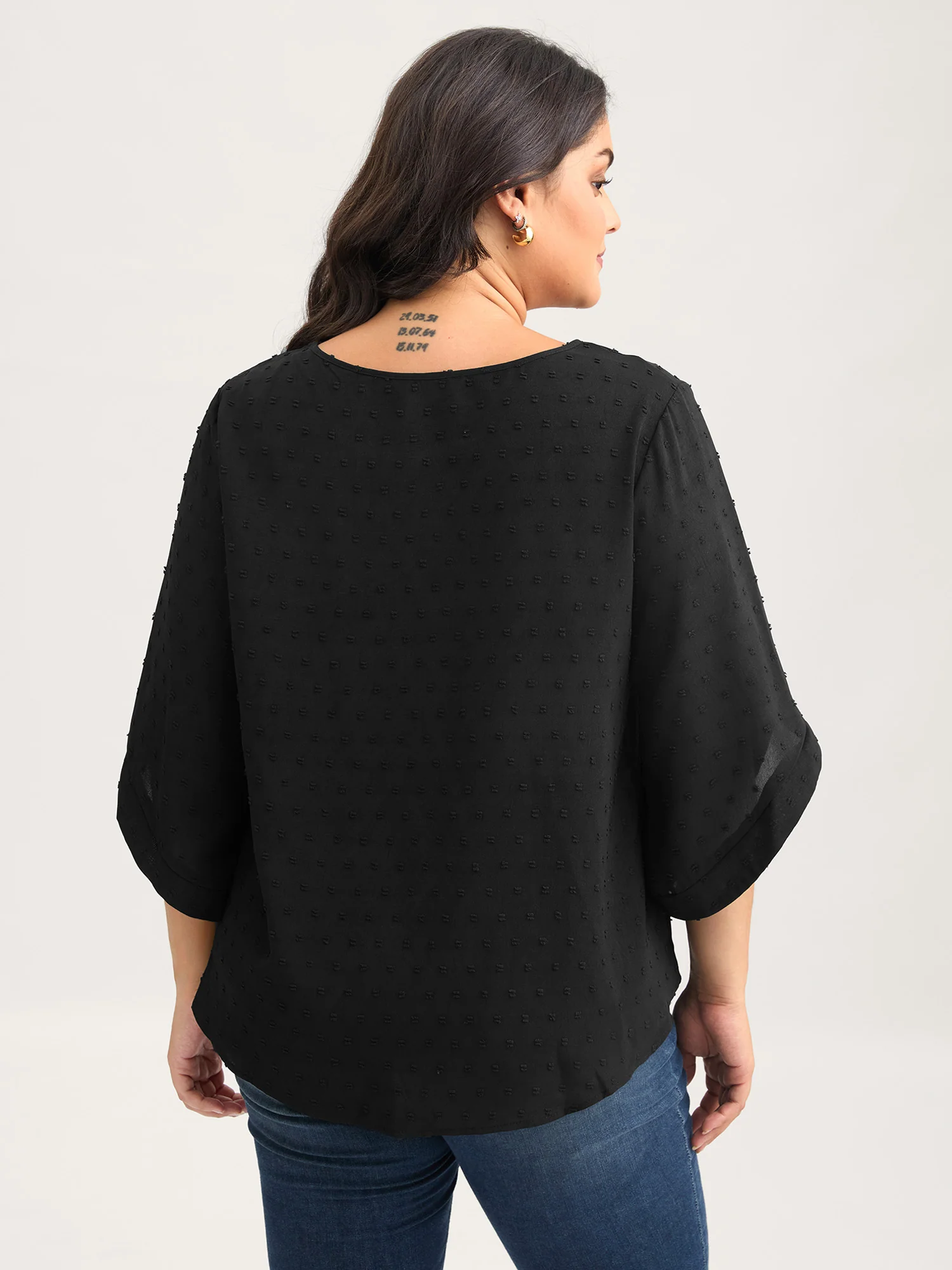 Textured Round Neck Bell Sleeve Blouse - Image 11