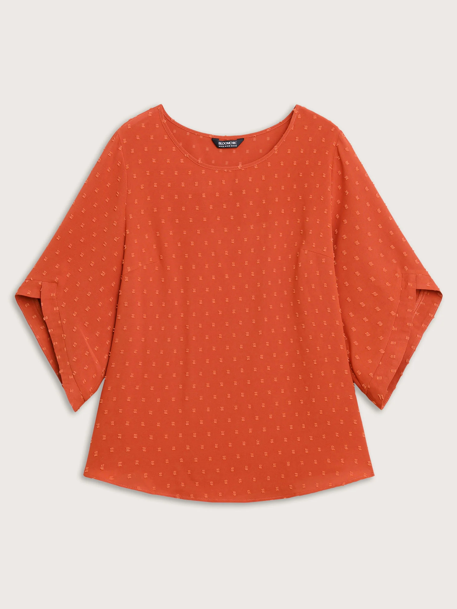 Textured Round Neck Bell Sleeve Blouse - Image 7