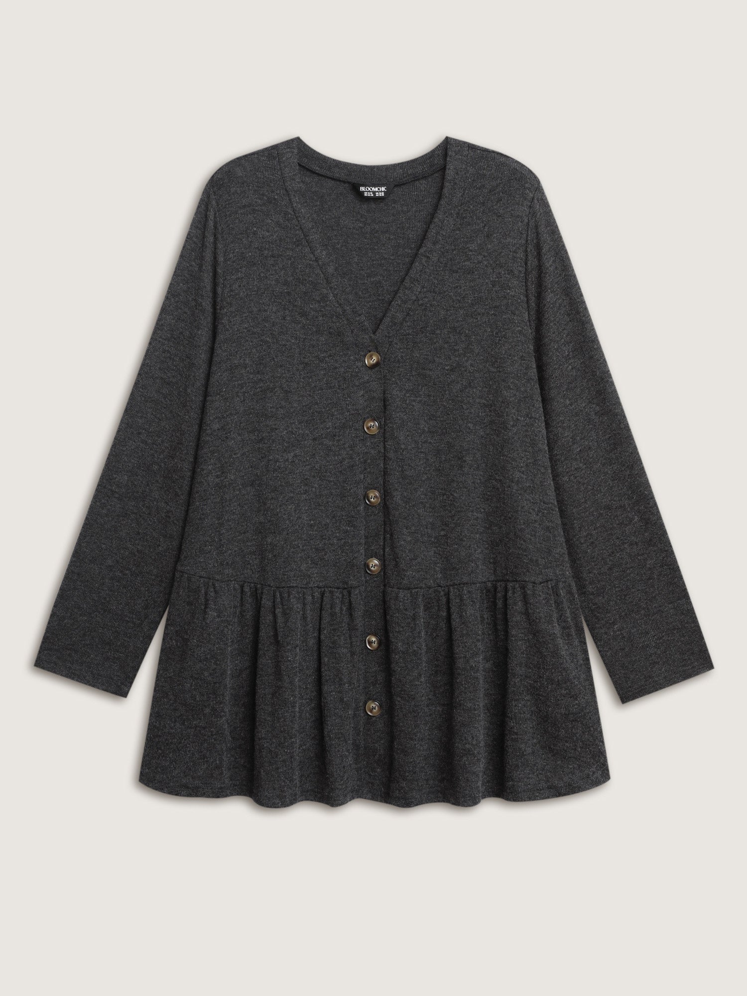 Textured Ruffled Hem Button Kimono - Image 10