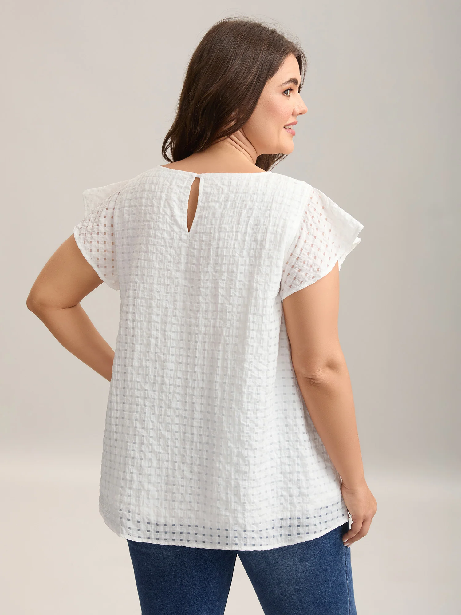 Textured Sheer Lined Flutter Sleeve Blouse - Image 6