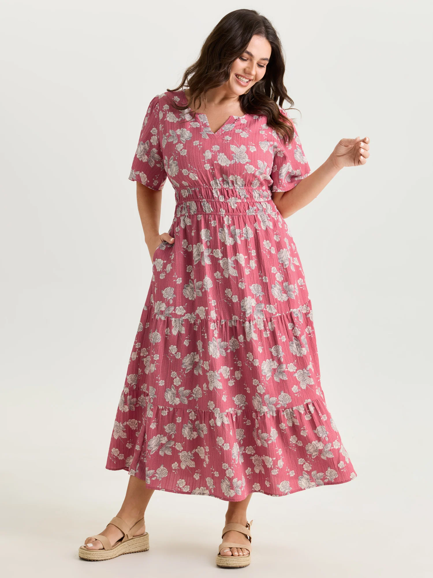 Textured Shirred Cinched Waist Maxi Dress - Image 16