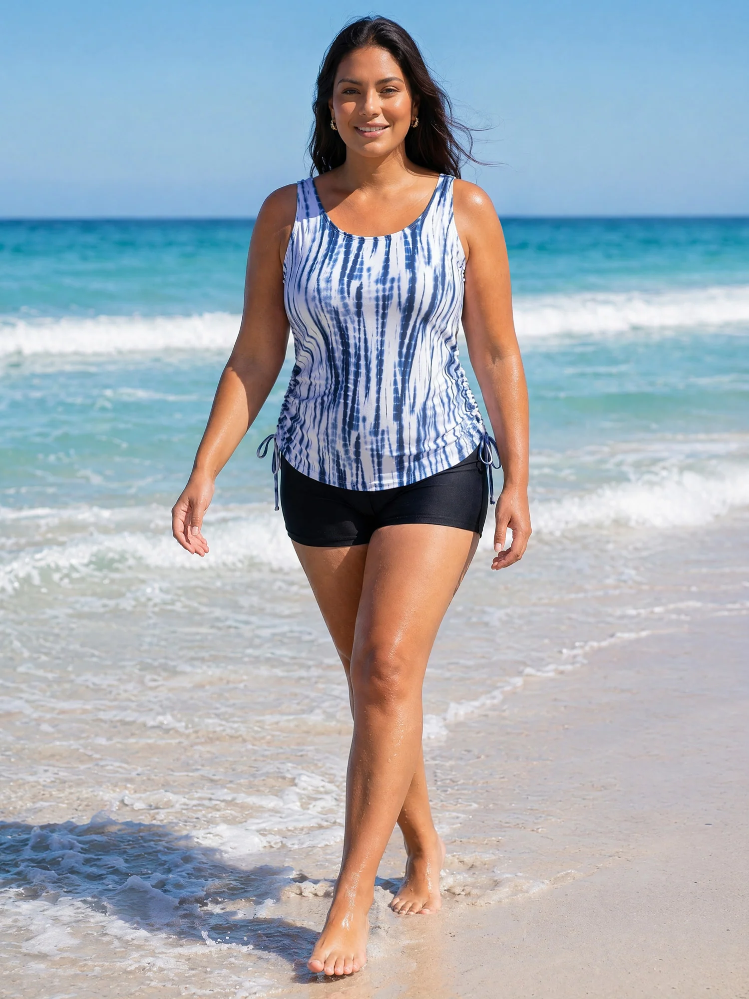Tie-Dye Effect Scoop Neckline Swim Top - Image 2