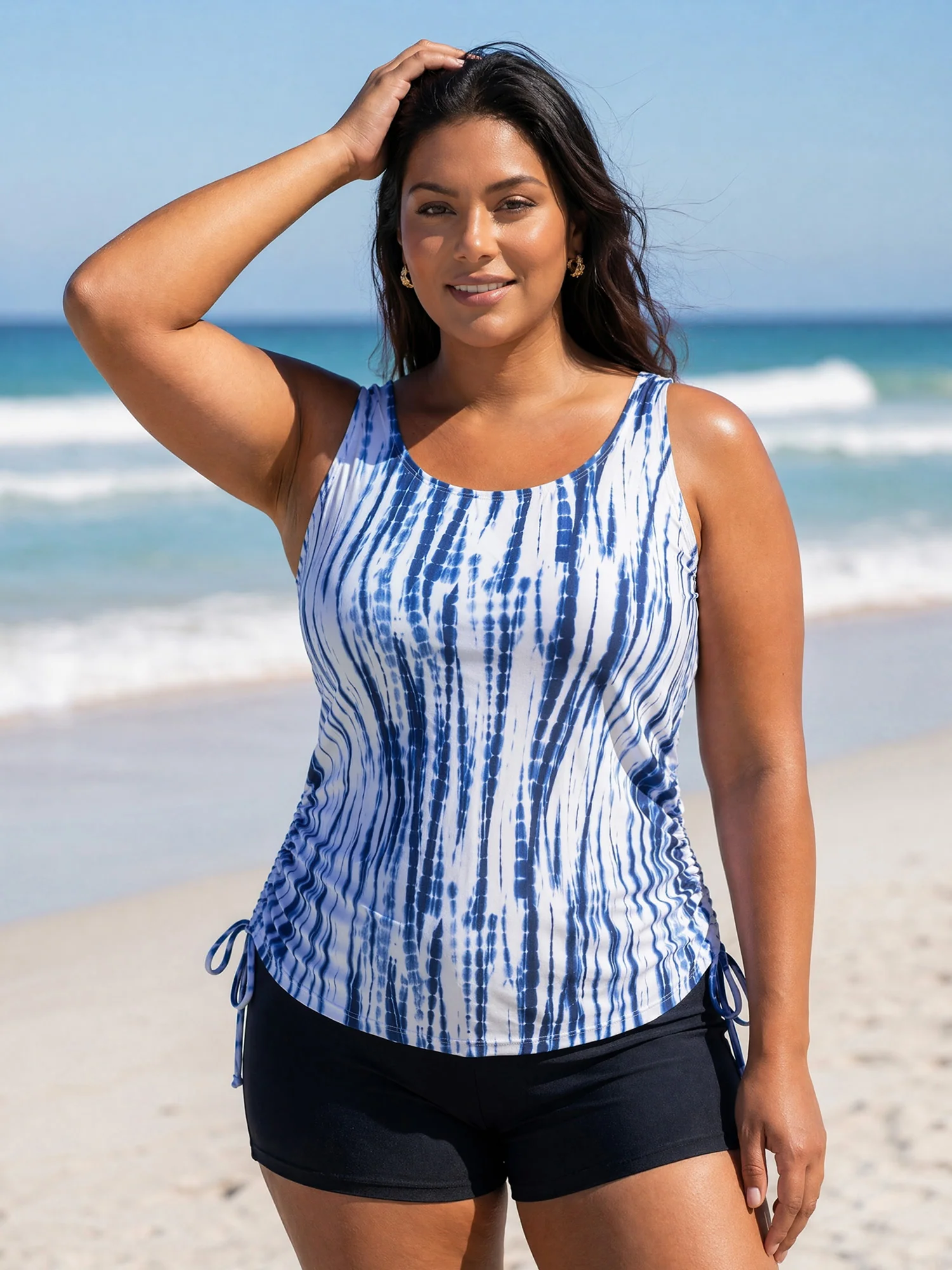 Tie-Dye Effect Scoop Neckline Swim Top - Image 4