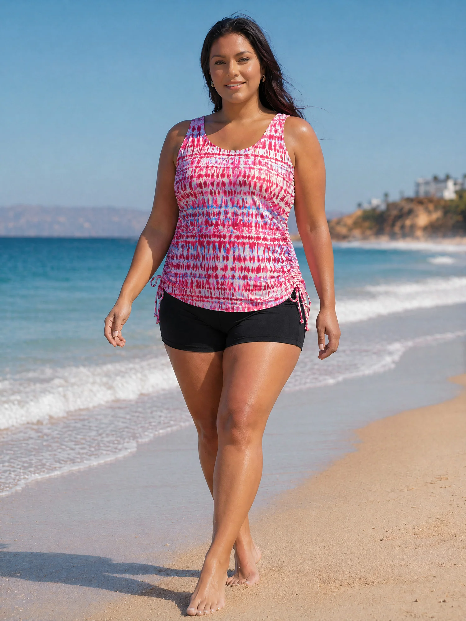 Tie-Dye Effect Scoop Neckline Swim Top - Image 3