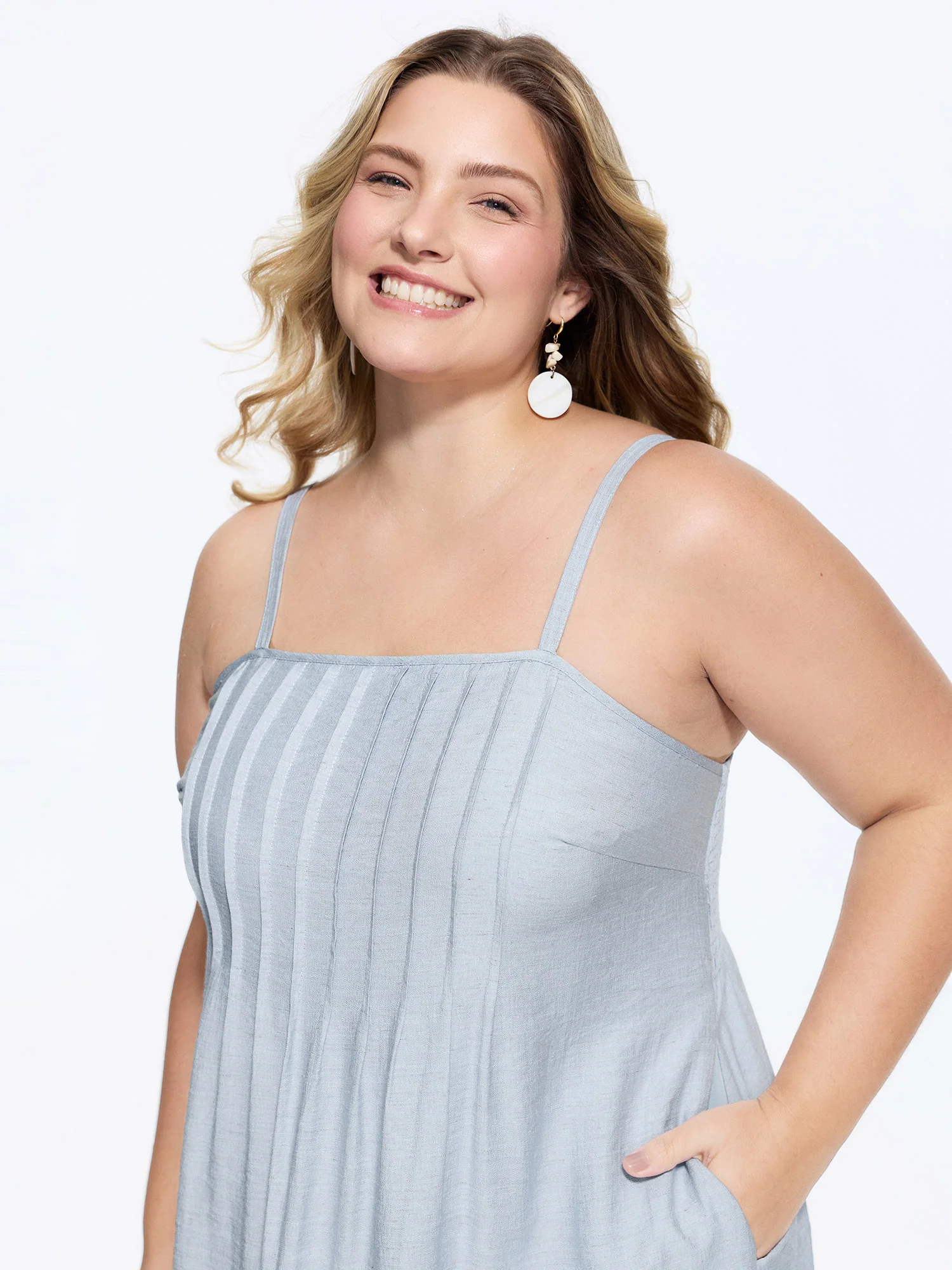 Toothpick Pleated Shirred Cami Midi Dress - Image 2
