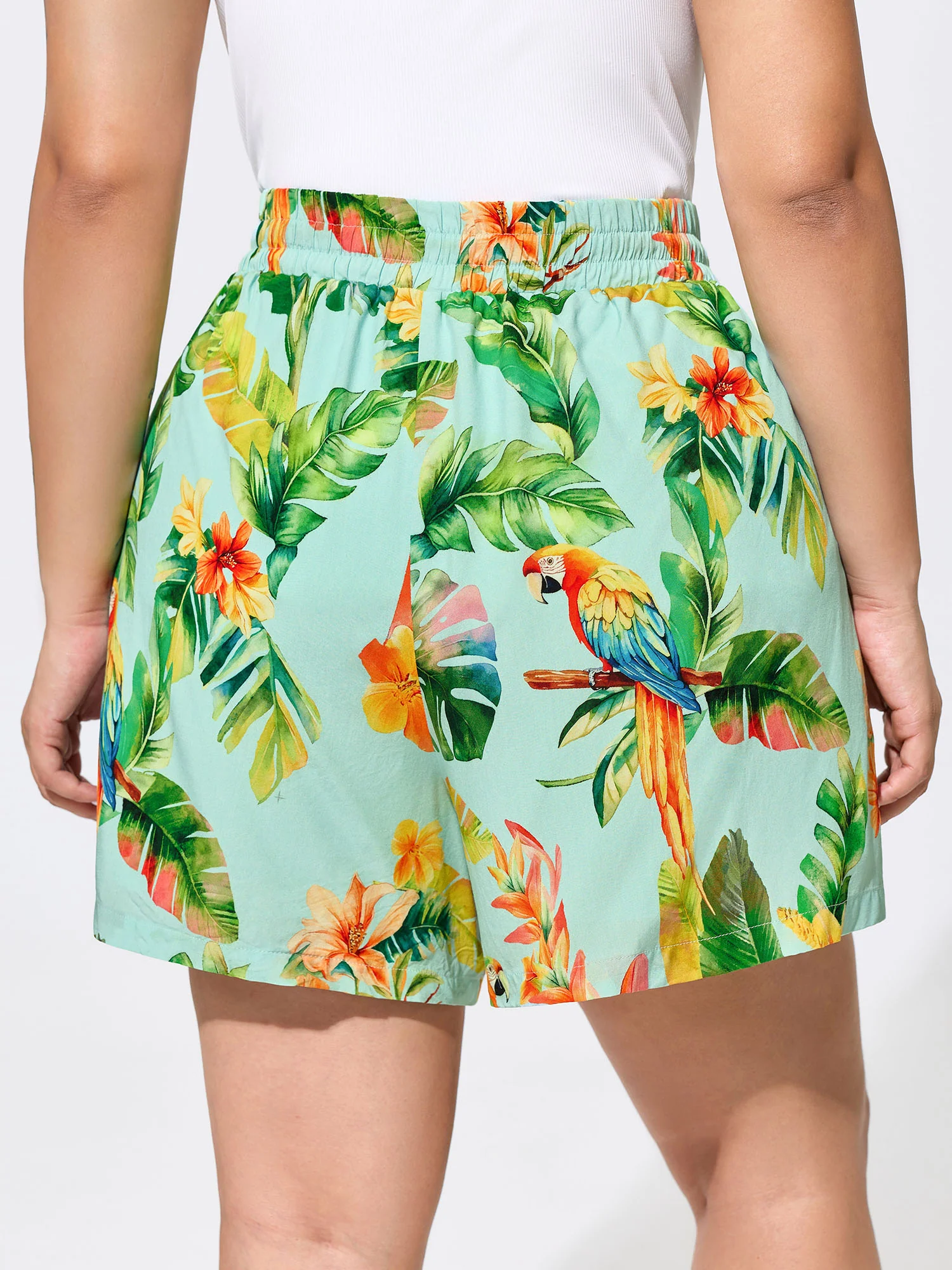 Tropical Breeze Print Elastic Waist Shorts - Image 6