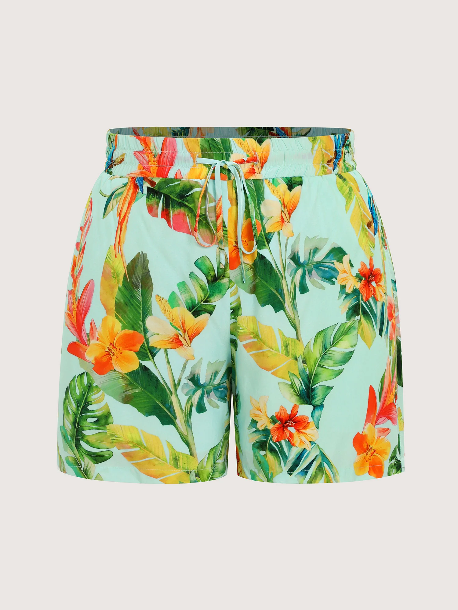 Tropical Breeze Print Elastic Waist Shorts - Image 9